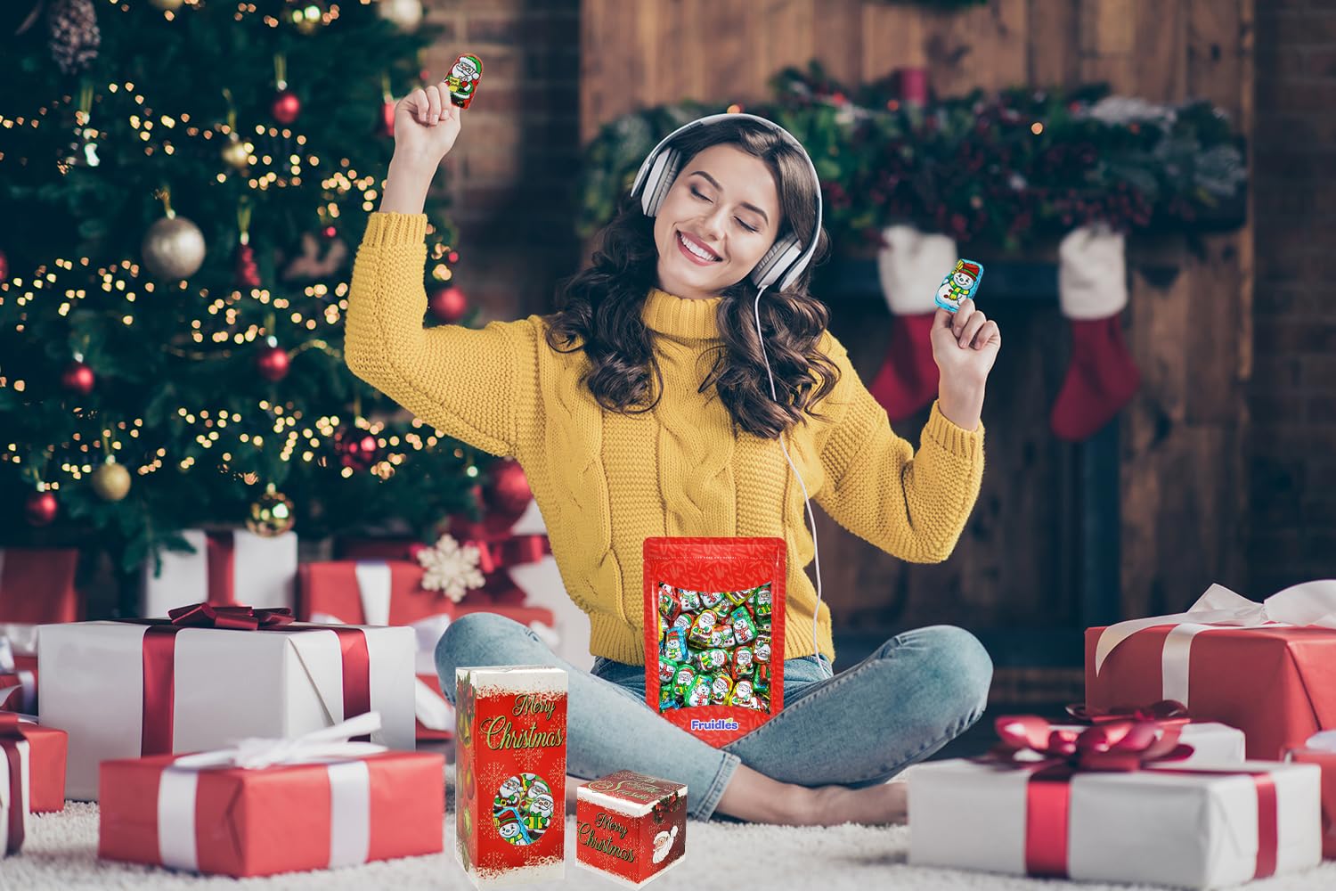 Fruidles Christmas Santa Helpers Milk Chocolate - Individually Wrapped Foil Candies, Resealable Party Bag (8oz) - Perfect for Stocking Stuffers, Holiday Treat Bags & Christmas Party Favors