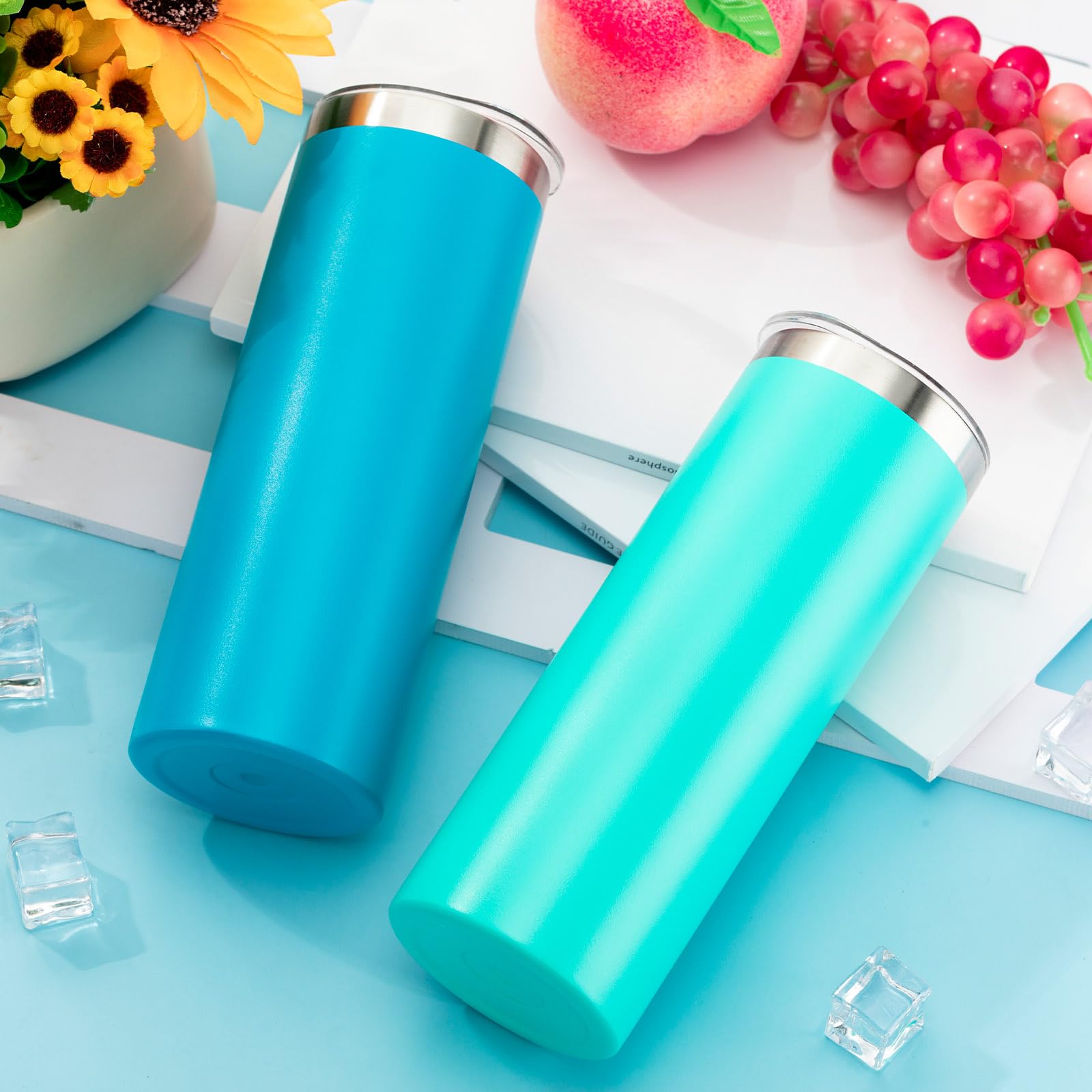 20 oz Skinny Tumbler Bulk Pack - 24 Pcs Stainless Steel Insulated Cups with Lids & Straws, Double Wall Vacuum Travel Mug for Coffee, Iced Tea & DIY Crafts (Mixed Colors) - Perfect for Office, Gym, Camping & Road Trips