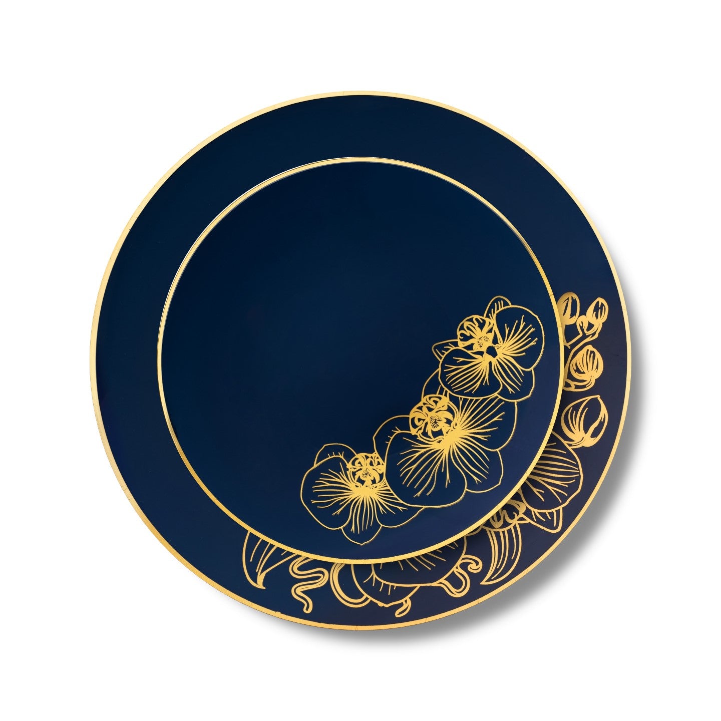 Royal Blue and Gold Plastic Party Bundle with Orchid - Elegant Party Decorations for Weddings, Birthdays & Special Events