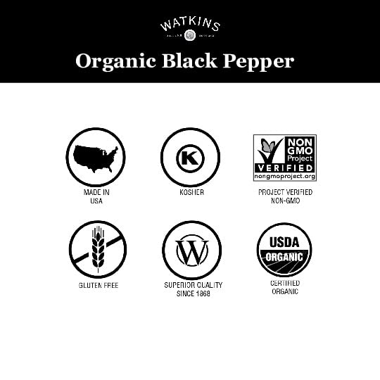 Organic Peppercorn Blend Grinder - Watkins Premium 3-Pack (2.4oz Each) - Fresh Ground Pepper for Cooking, Steak Seasoning & Gourmet Dishes