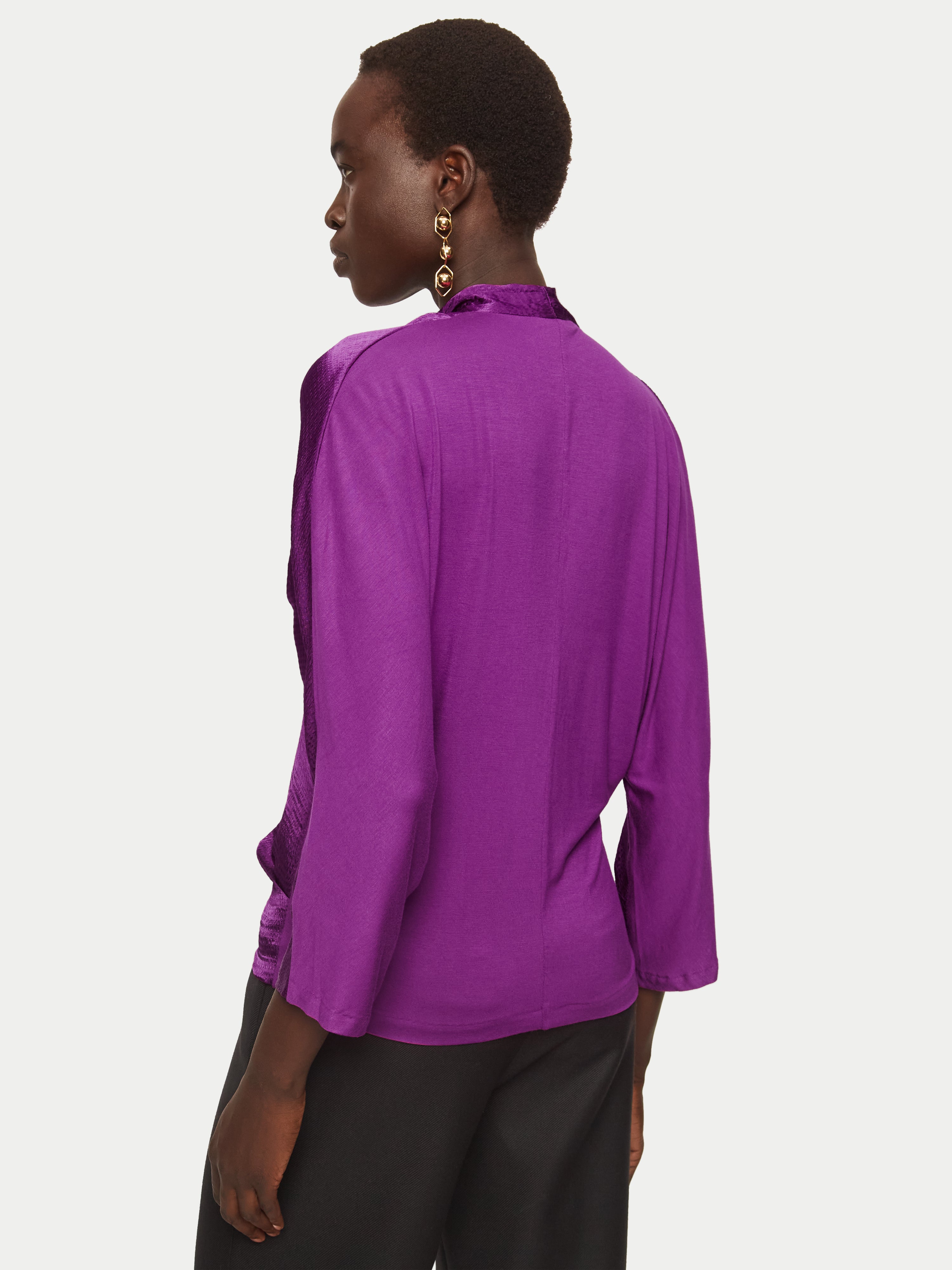 Hammered Satin Wrap Front Blouse - Elegant Purple V-Neck Women's Top for Work, Date Night & Special Occasions