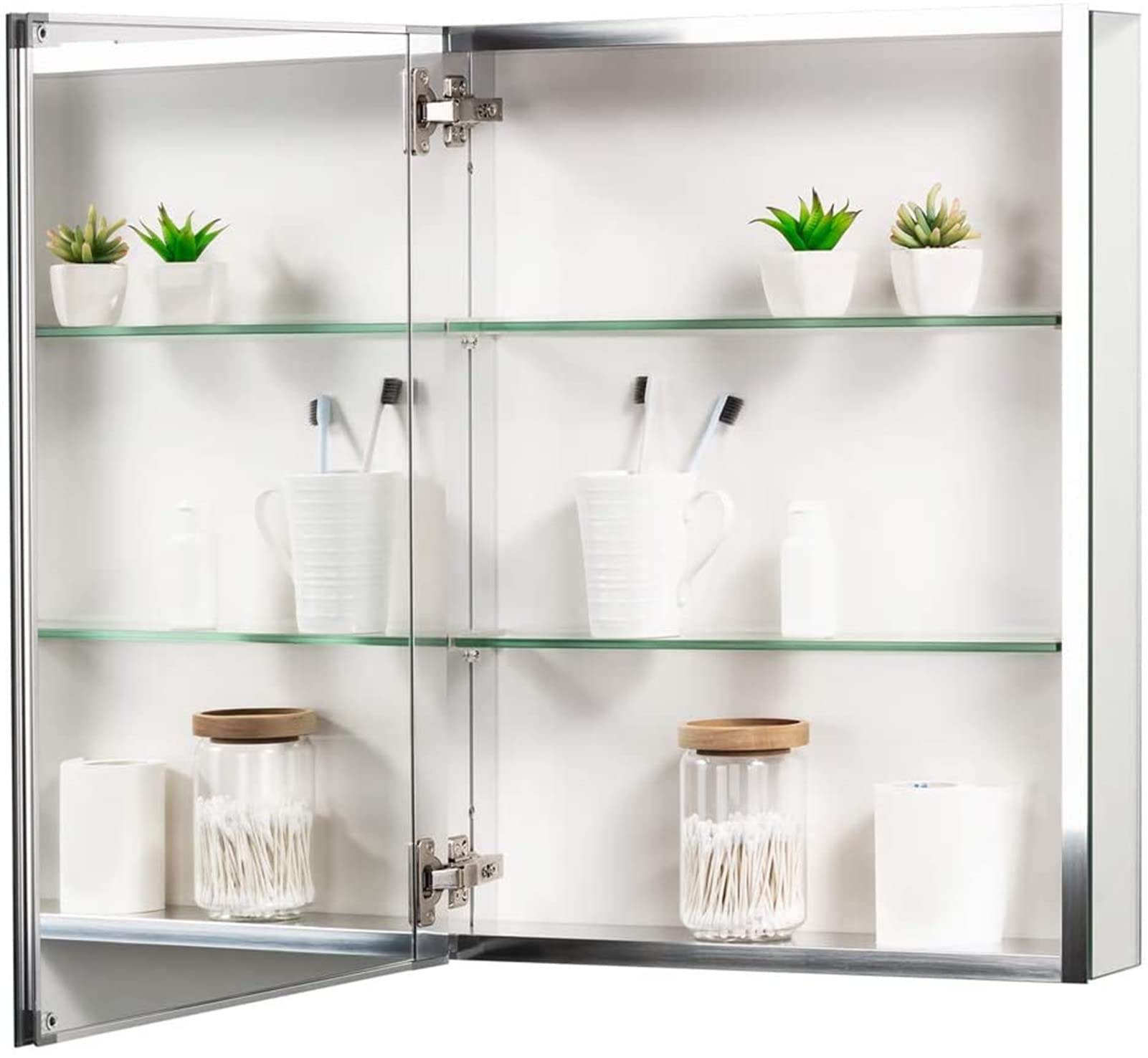 WEALTHGIRL 20x26 Inch Double Door Bathroom Medicine Cabinet with Mirror - Aluminum Waterproof & Rust-Resistant Wall Mounted - Adjustable Glass Shelves for Recessed or Surface Installation - Perfect for Bathroom Storage & Organization