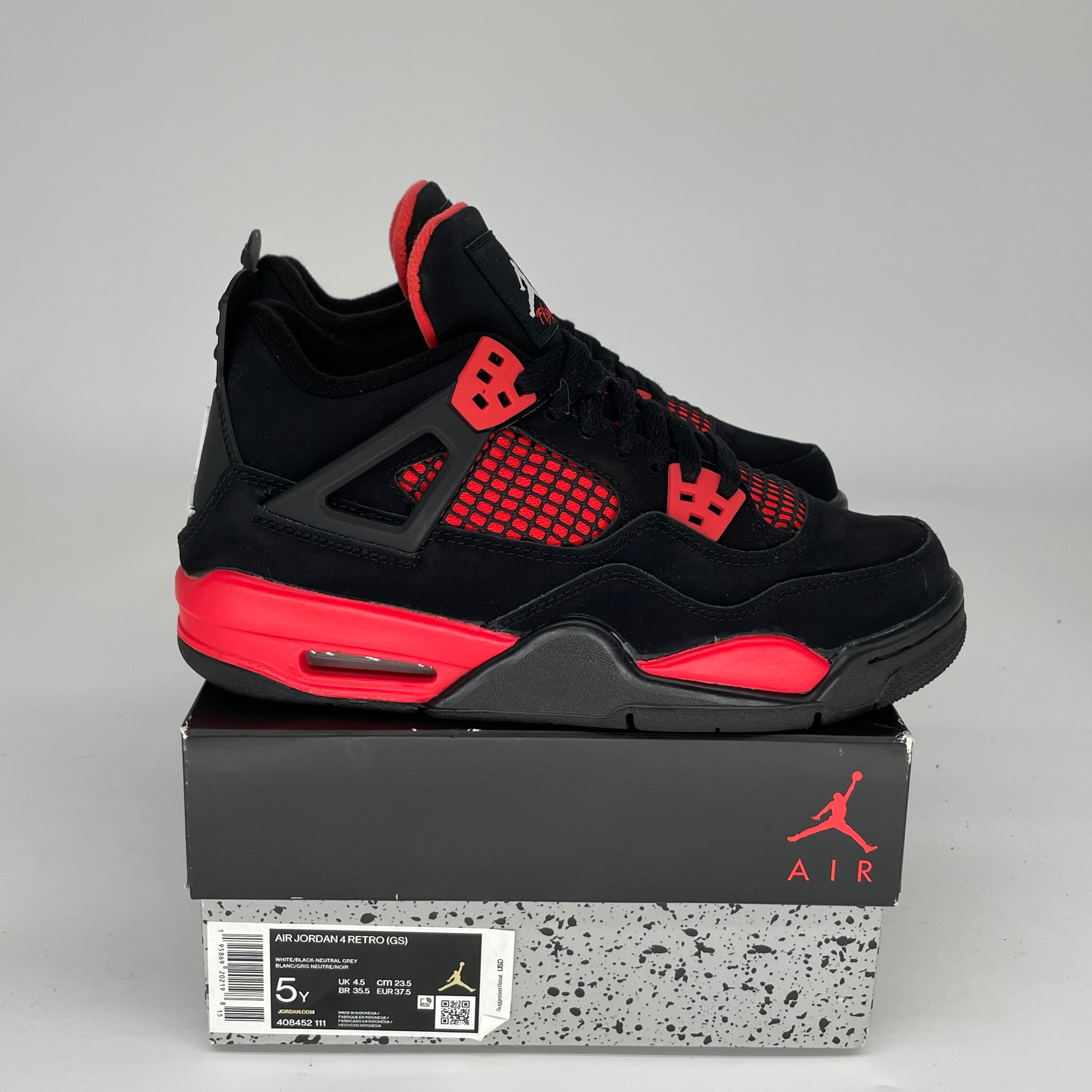 AIR JORDAN 4 Red Thunder Sneakers - Size 5Y (408452-016) - Men's Basketball Shoes for Court & Street Style