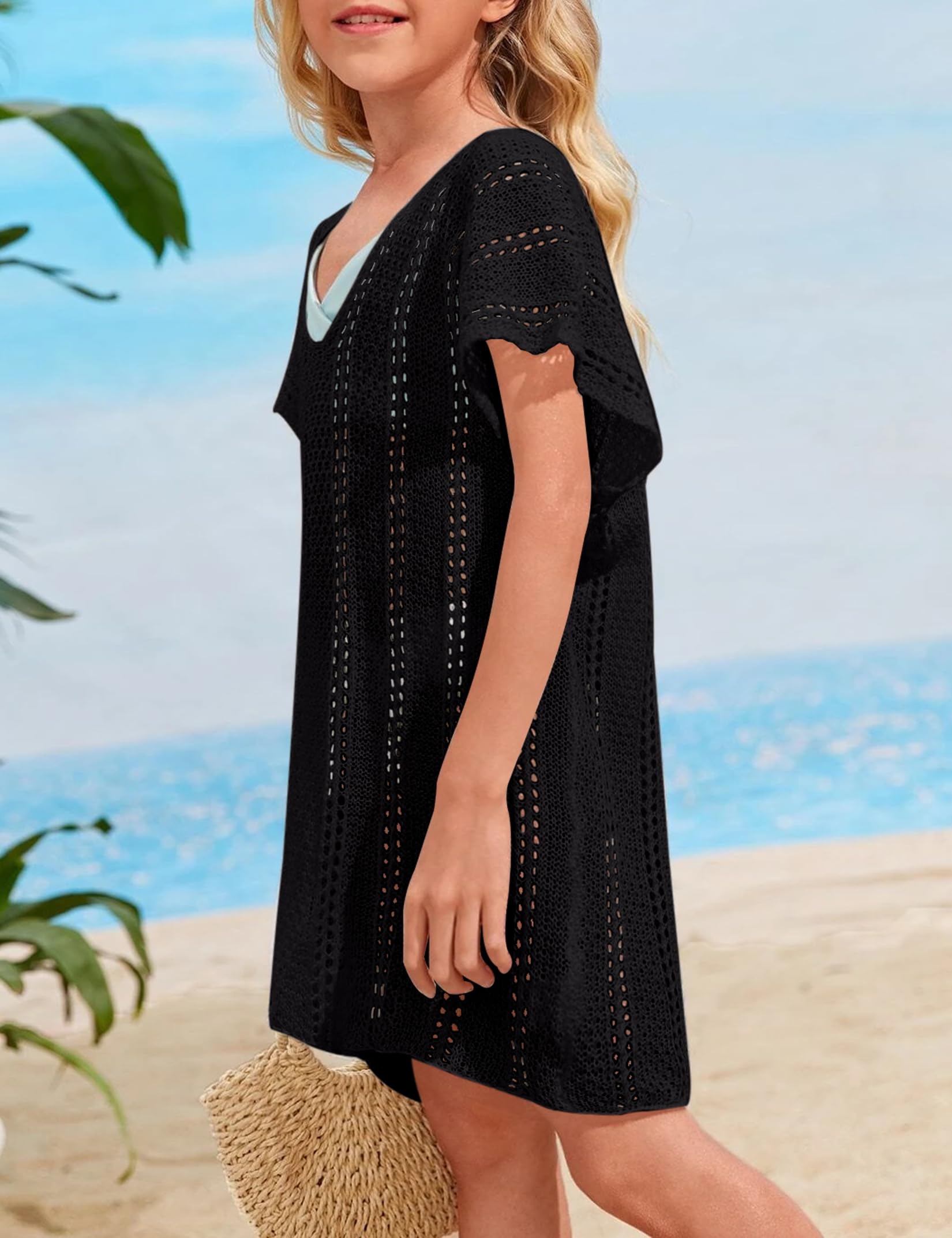 Crochet Swim Cover Up for Girls - Kids Beachwear & Swimsuits Tops - Perfect for Pool, Beach, and Summer Vacations