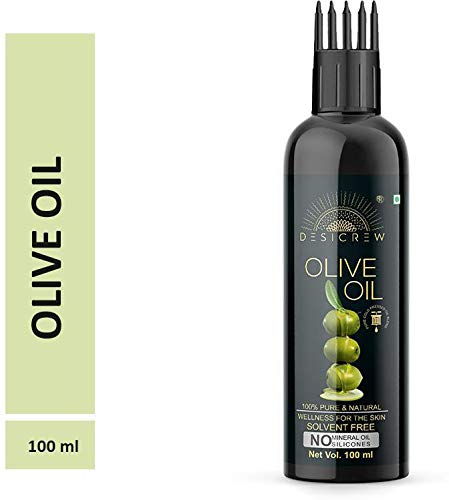100% Pure Cold Pressed Olive Oil for Hair & Skin - Hexane Free with Comb Applicator - 100mL | Natural Hair Growth, Scalp Treatment & Moisturizing Skin Care