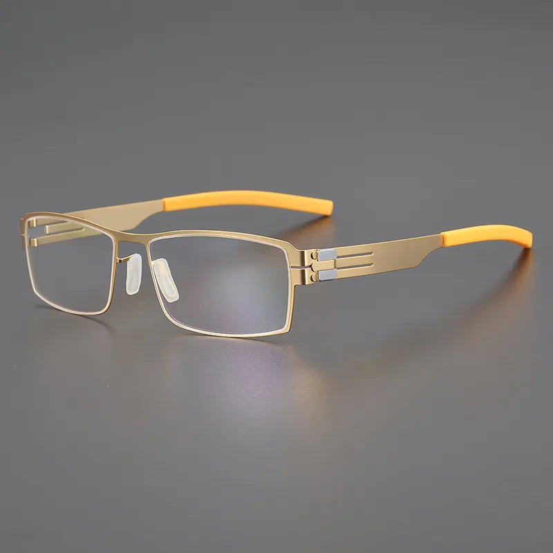 Black Unisex Full Rim Screwless Rectangle Stainless Steel Eyeglasses 5085 - Stylish & Durable for Work, Reading, and Everyday Wear