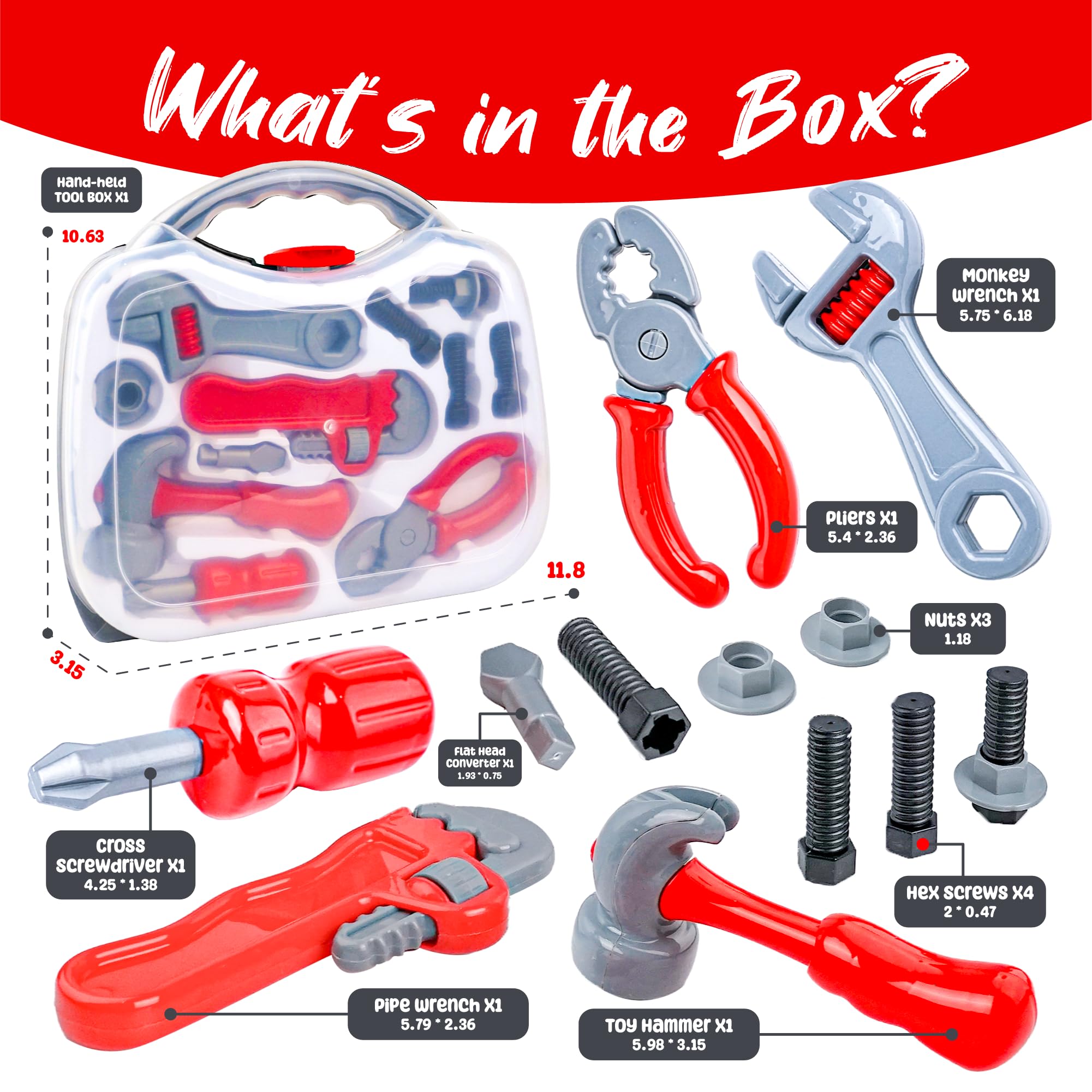 BELLOCHIDDO 14-Piece Kids Pretend Play Tool Set with Toy Screwdriver - Construction Toys for Toddlers & Boys - Perfect for DIY Pretend Play, Role Play, and Early Learning Development