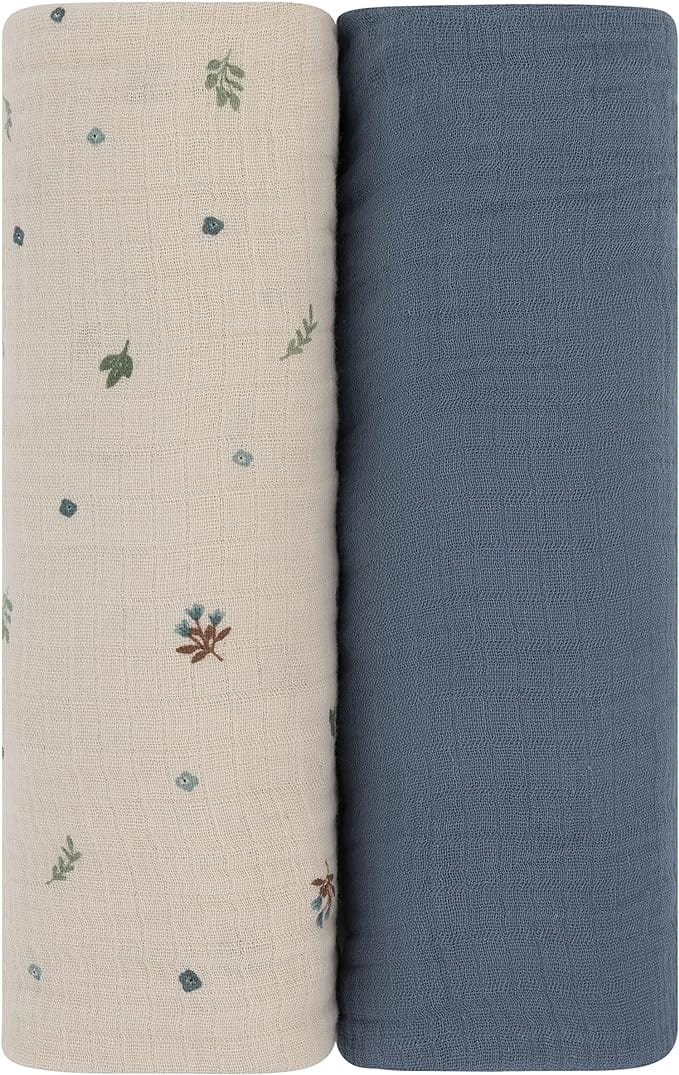 Ely's&Co. Soft Breathable Muslin Swaddle Blankets for Babies (2 Pack) - Perfect for Newborn Swaddling, Nursing Cover & Stroller Blanket