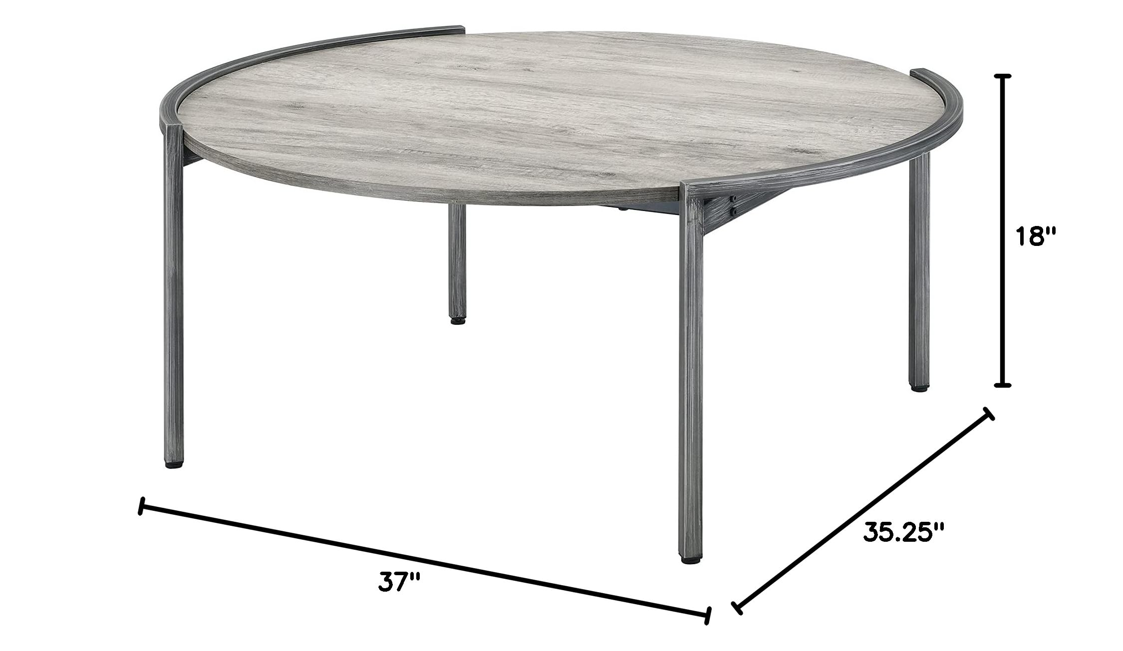 Modern Light Grey 37-inch Round Coffee Table - Contemporary Urban Design with Paperboard Steel Brushed Finish | Perfect for Living Room, Lounge & Small Space Decor