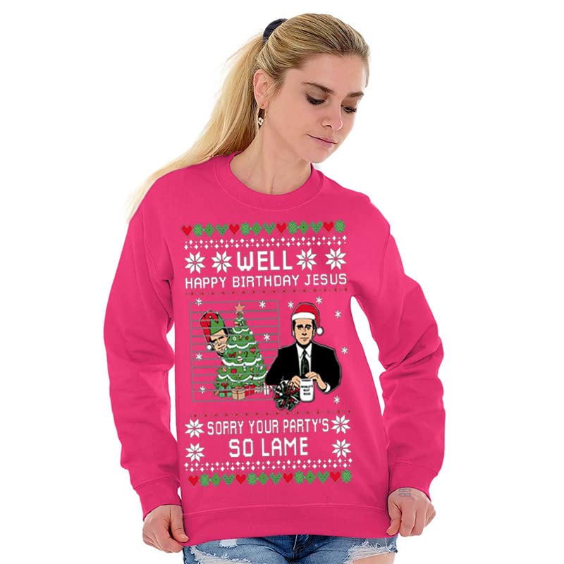 Funny Ugly Christmas Sweater for Men & Women - The Office 'Well Happy Birthday Jesus' Unisex Sweatshirt | Holiday Party, Gift Exchange & Festive Outfit