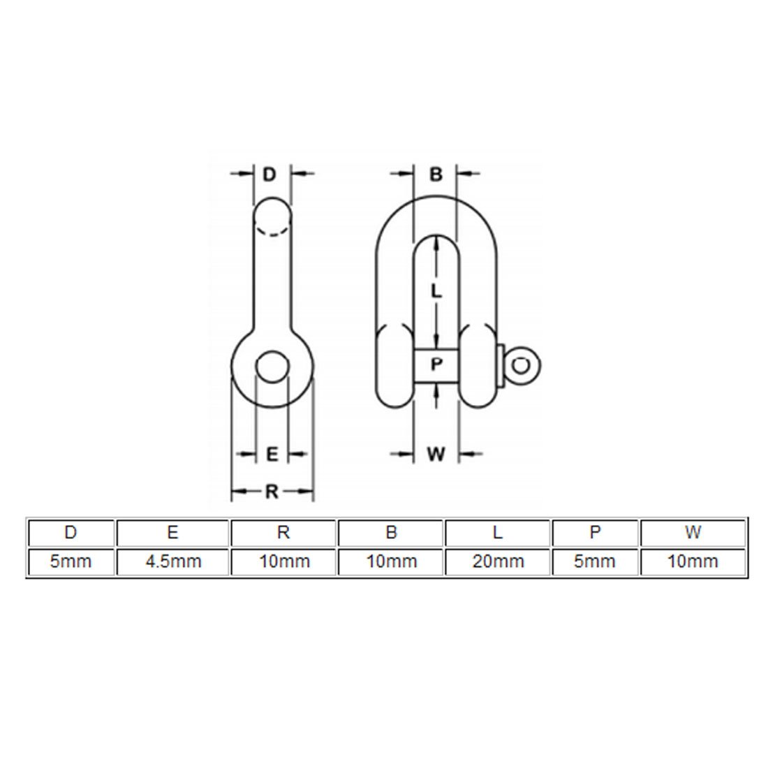 5mm Male Thread Wire Rope Clips - 10PCS Heavy Duty Bow D Design Rope Fasteners & Shackles for Marine, Construction, and DIY Projects