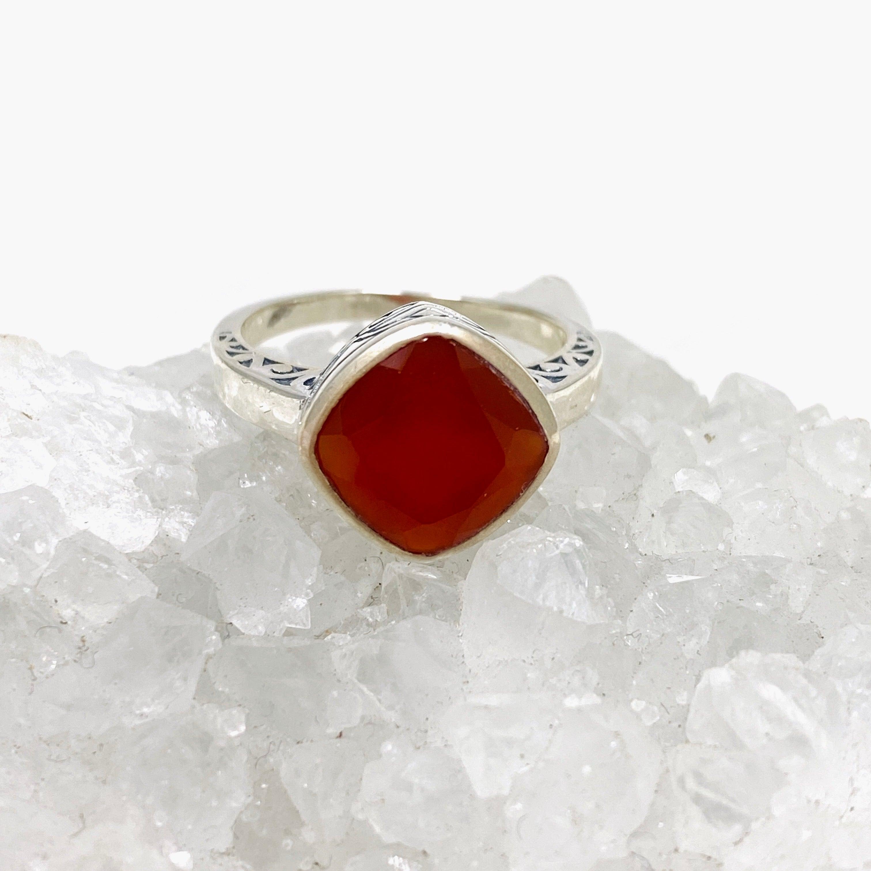 Boho Style Carnelian Square Ring R3911 - Handmade Sterling Silver Jewelry for Women, Perfect for Festivals, Parties & Everyday Wear