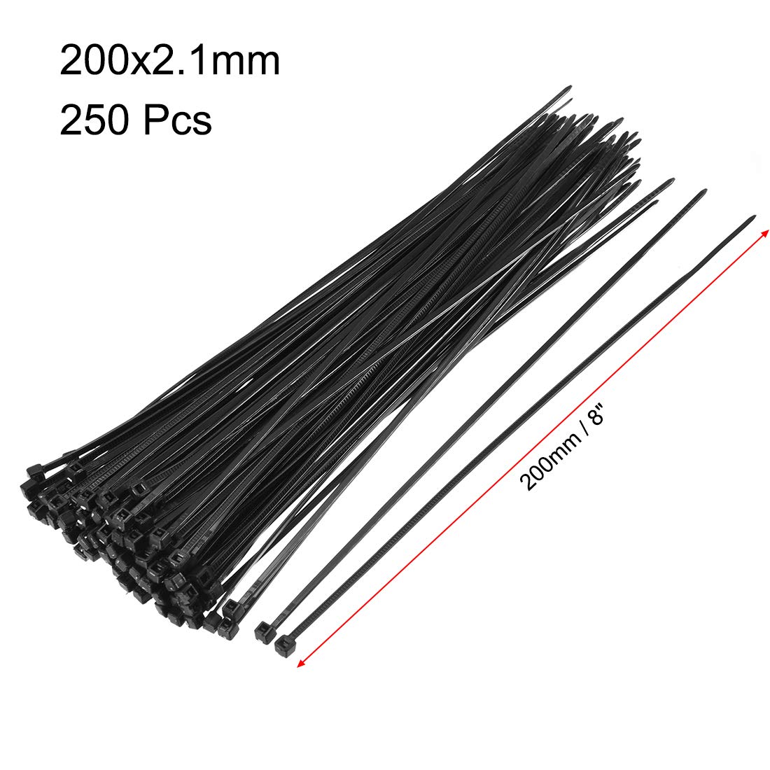 uxcell 8 Inch Nylon Cable Ties - 250pcs Self-Locking Black Zip Ties (0.08