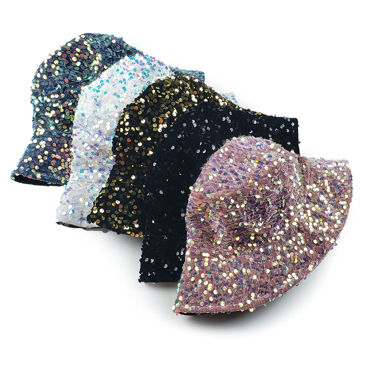 Sparkly Sequin & Velvet Bucket Hat for Women - Natalie Mills Bling Fashion Accessory - Perfect for Parties, Festivals & Beach Vacations