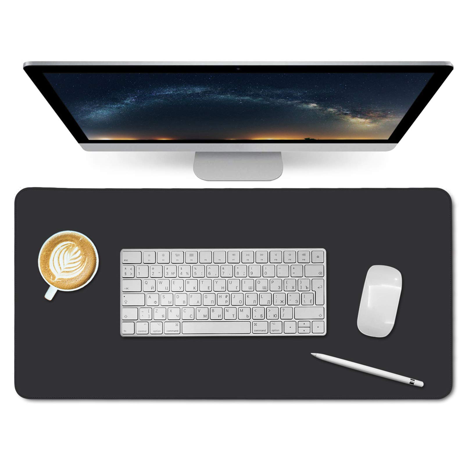 Eco-Friendly Cork & Leather Desk Mat - Waterproof Office Pad for Work & Gaming (Black, 24x12Inch)
