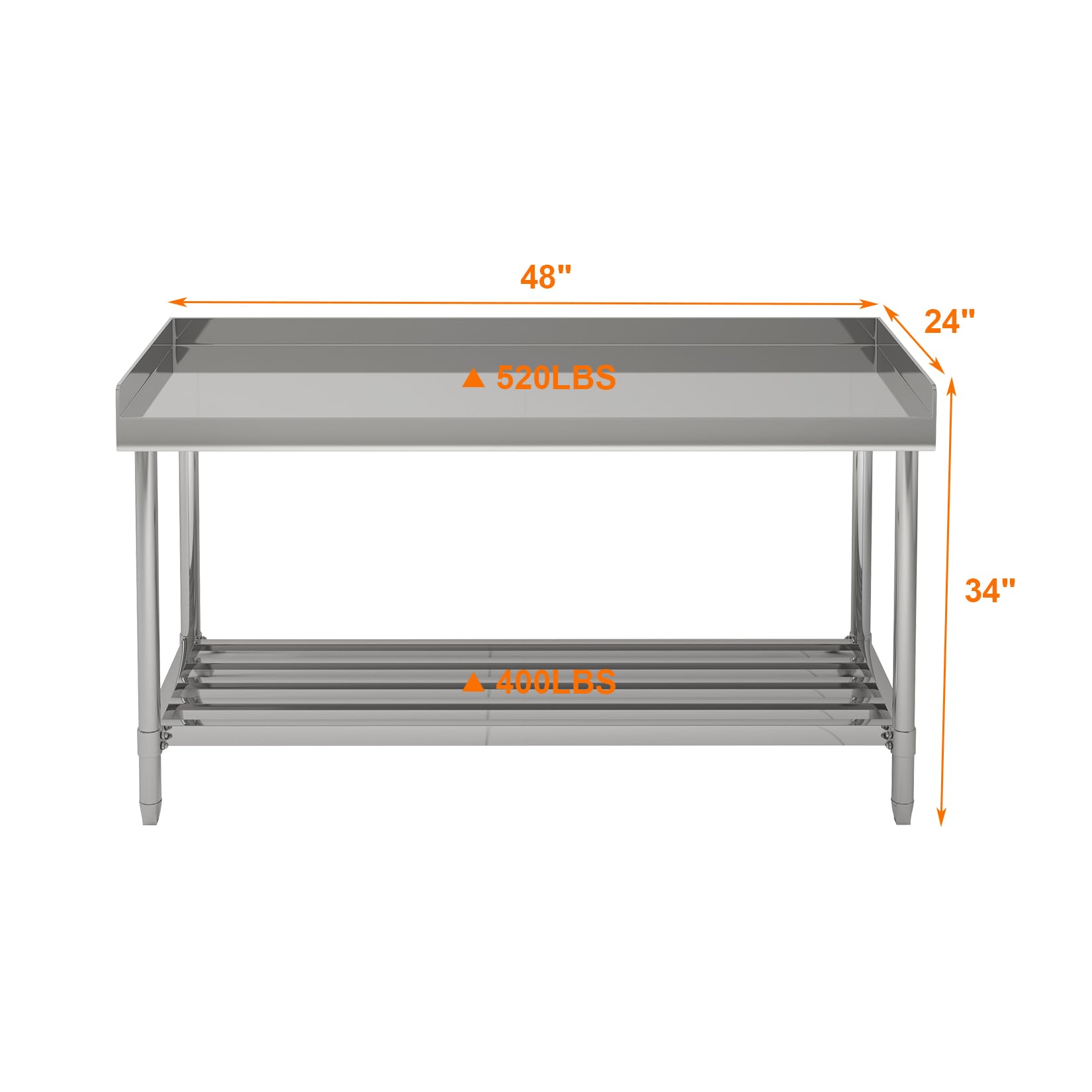 Heavy Duty 24x48 Inch Stainless Steel Prep Table with Adjustable Undershelf & Backsplash - Commercial Kitchen Work Table for Restaurant, Home, Hotel - Perfect for Food Prep, Cooking & Serving