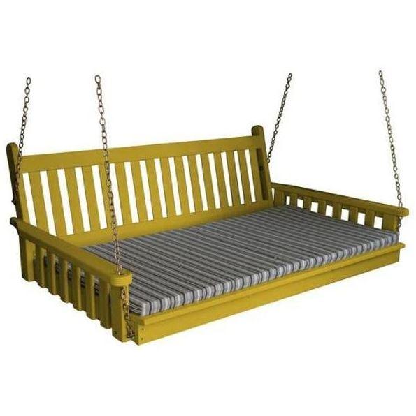 A & L Furniture Yellow Pine Traditional English Swing Bed - Outdoor Porch Swing for Relaxing in Garden, Patio or Backyard