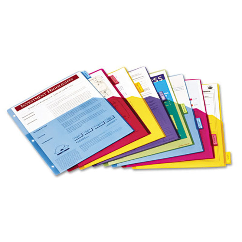 Poly 1-Pocket Index Dividers with 8 Tabs - Letter Size, Assorted Colors (Set of 4) - Perfect for Office Organization, School Binders, and Filing Systems