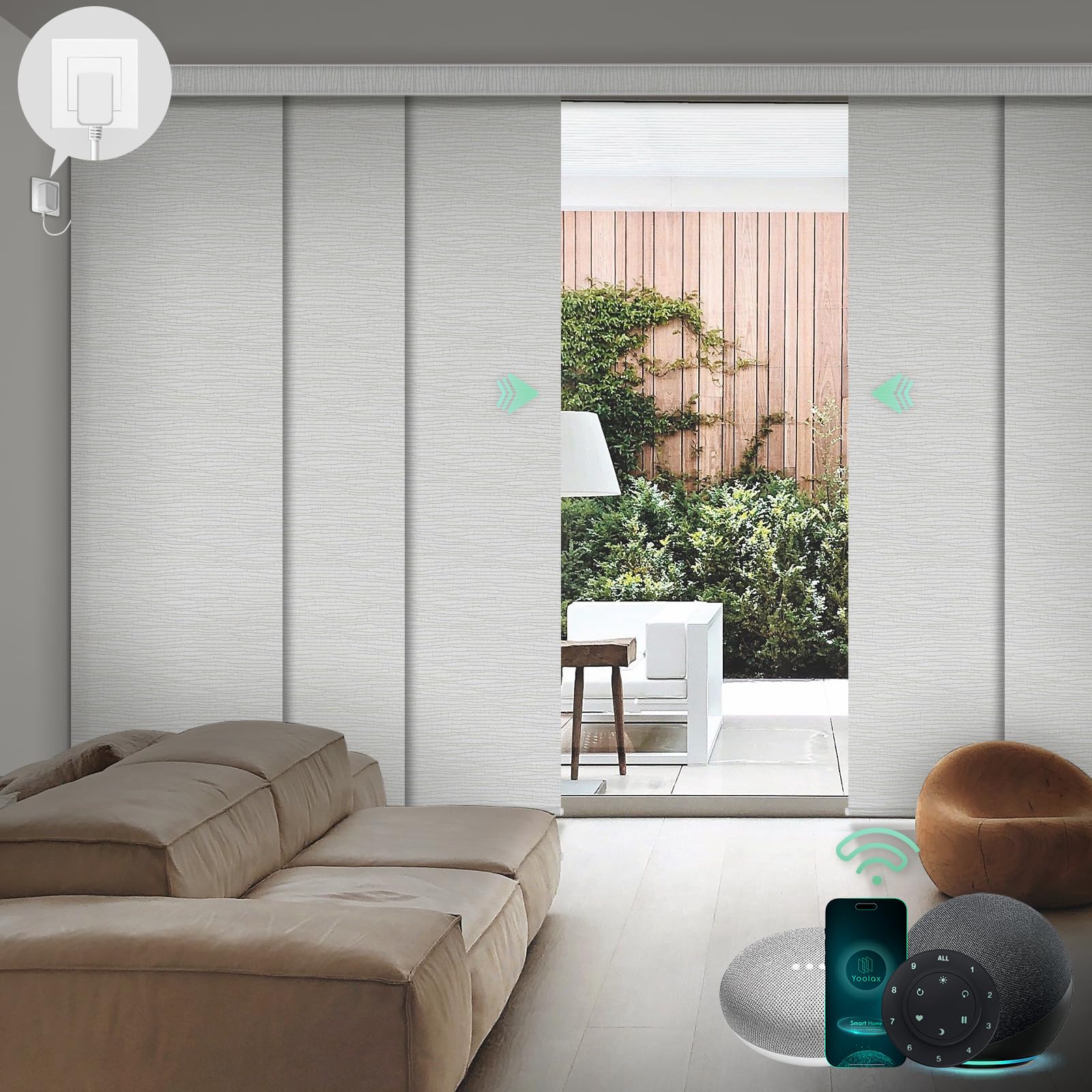 Yoolax Custom XL Smart Motorized Sliding Blinds - Alexa Compatible Blackout Vertical Shades for Glass Doors, Patio & Closet - Foggy Thread Gray | Perfect for Home Automation, Privacy & Light Control
