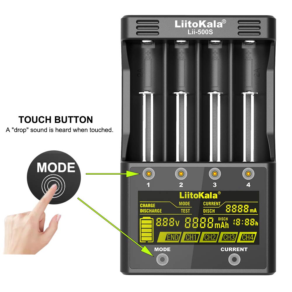 LiitoKala Lii-500S Smart Battery Charger - Universal LCD Charger for AA AAA 18650 26650 21700 Batteries (1.2V-3.7V) with Touch Button - Perfect for Home, Office & Travel Use