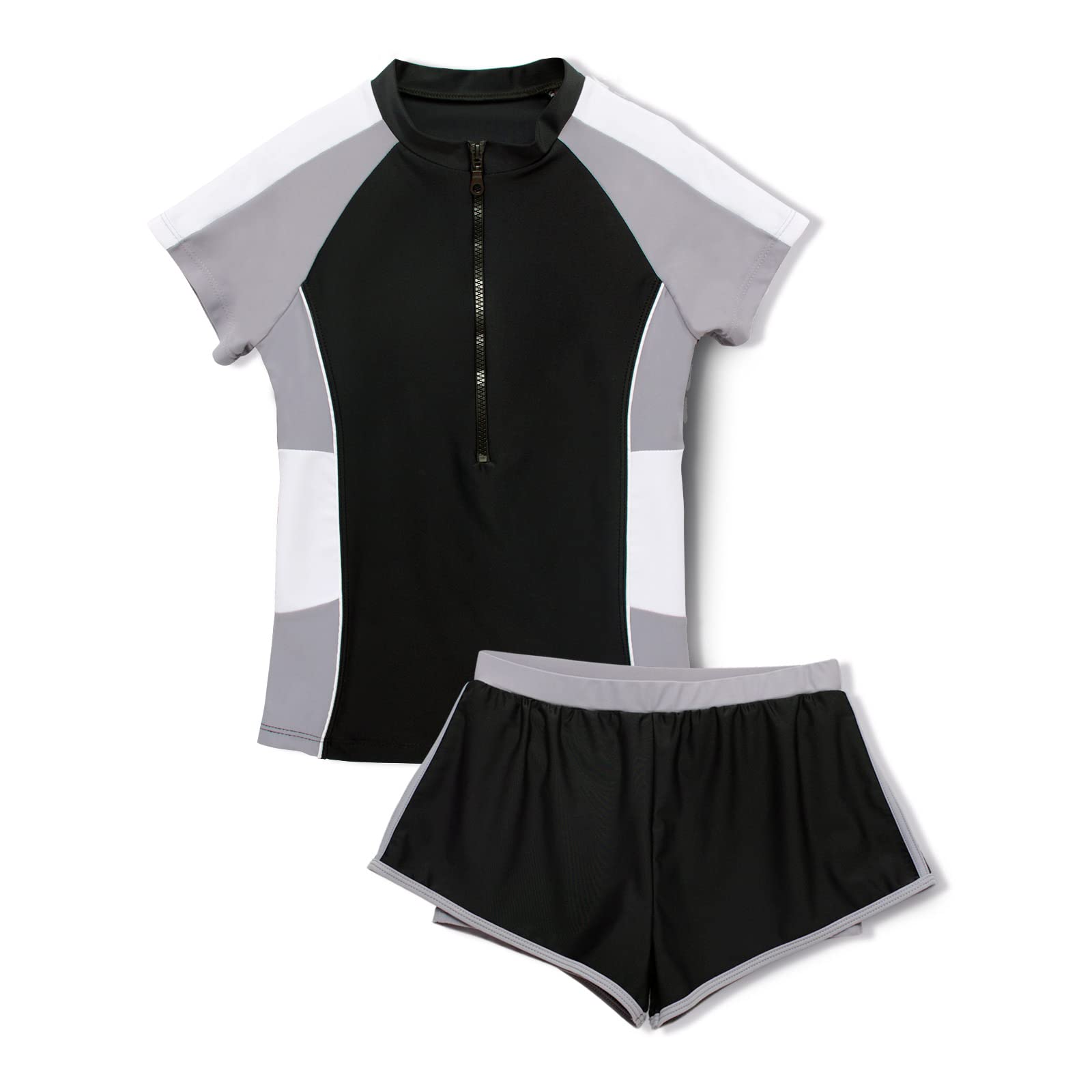 Girls Two-Piece Rashguard Swimsuits for Kids - Quick Dry Bathing Suits with Beach Shorts (Sizes 6-7, 8, 10-12, 14-16) - Perfect for Pool, Beach & Summer Water Activities