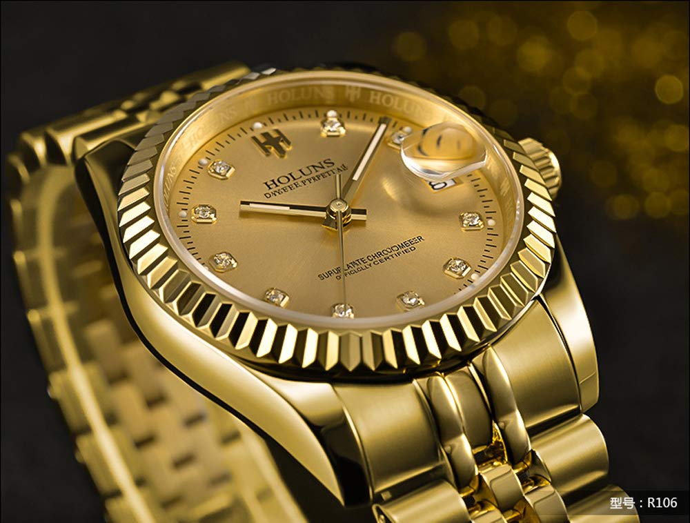 Luxury Men's Automatic Mechanical Gold Watch - Self-Winding, Sapphire Crystal, Waterproof Dress Watch for Business & Formal Occasions
