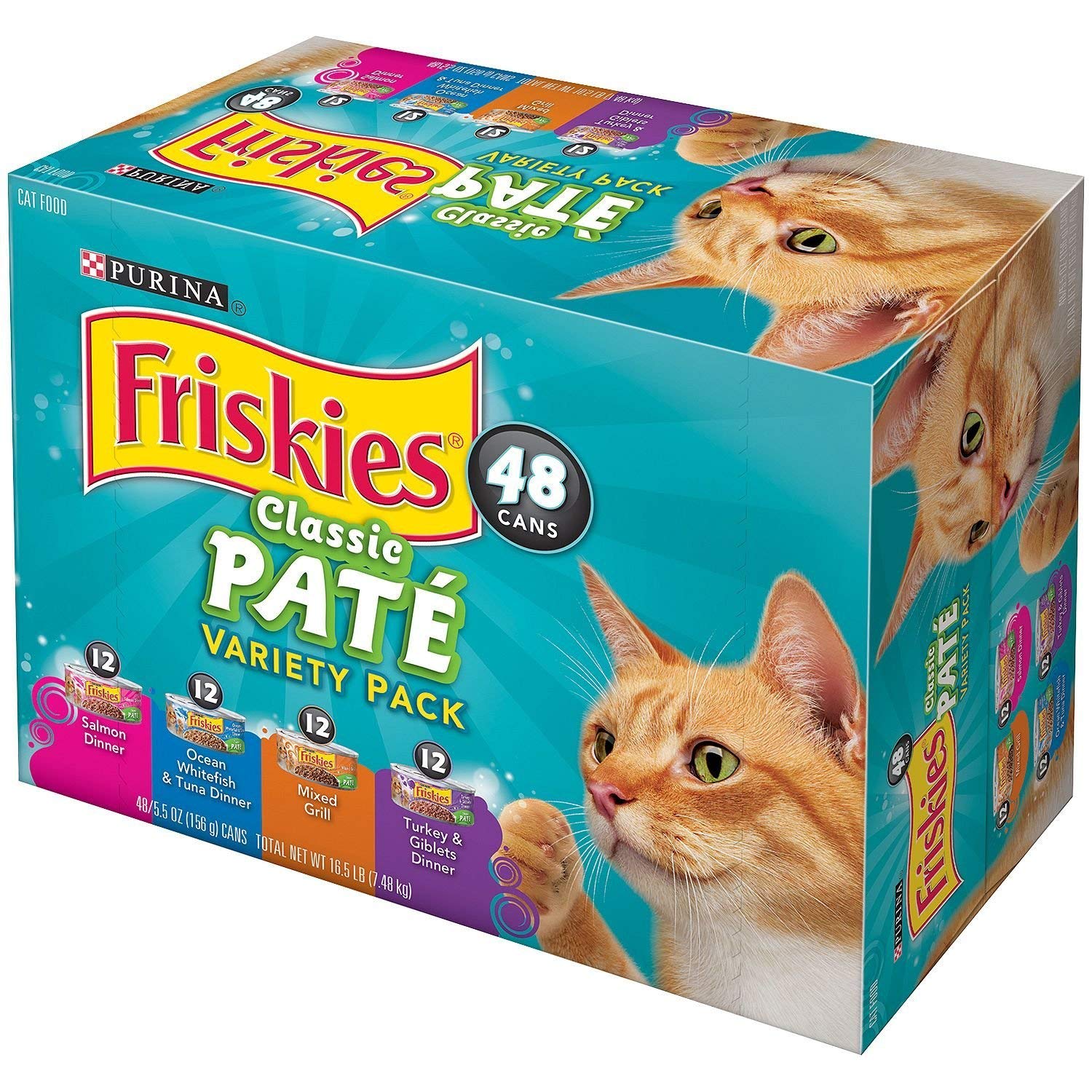 Purina Friskies Classic Pate Wet Cat Food Variety Pack - 48 Cans (5.5 oz Each) - Delicious Chicken, Beef & Seafood Flavors for Adult Cats - Perfect for Daily Meals & Special Treats