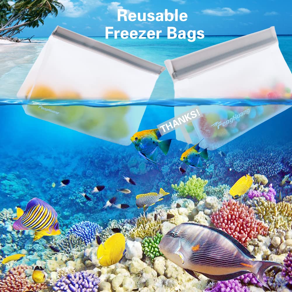 12 Pack Reusable Food Storage Bags - Extra Thick Leakproof Freezer Bags for Meal Prep, Snacks & Leftovers | Eco-Friendly Stand Up Containers for Kitchen & On-the-Go Use