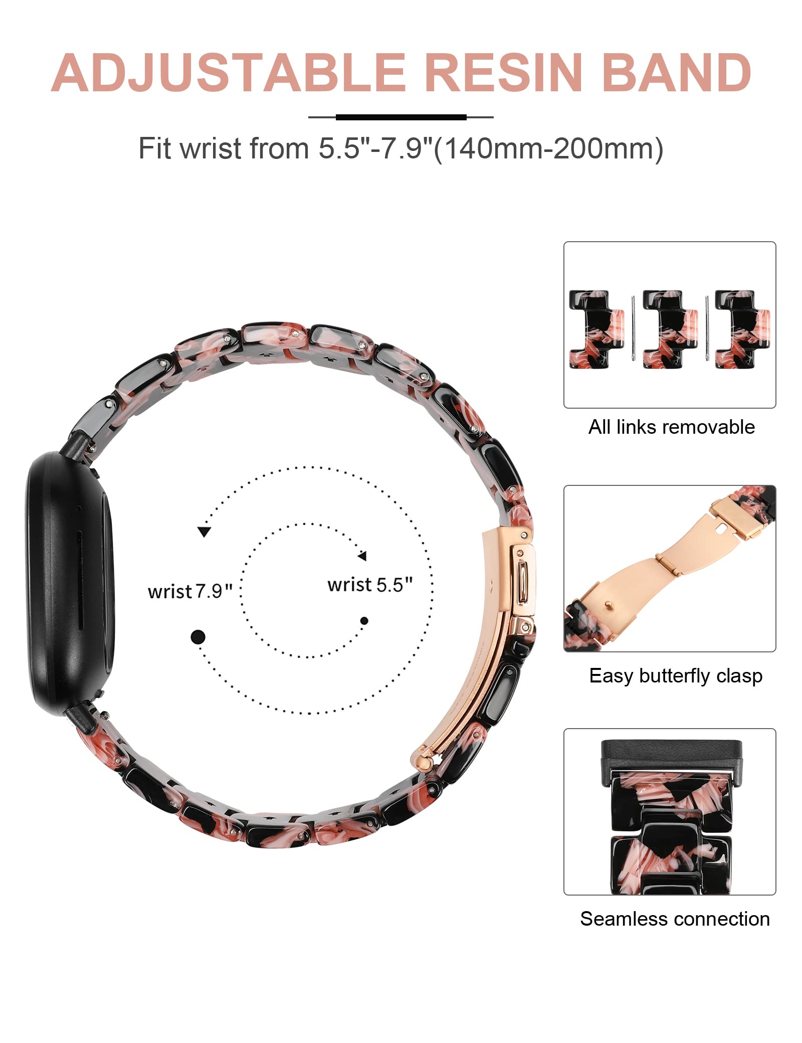 Premium Resin Replacement Band for Fitbit Sense/Sense 2/Versa 3/Versa 4 - Lightweight Durable Wrist Strap for Women & Men, Fashionable Sport & Casual Wear Accessory - Perfect for Workouts, Running & Everyday Use
