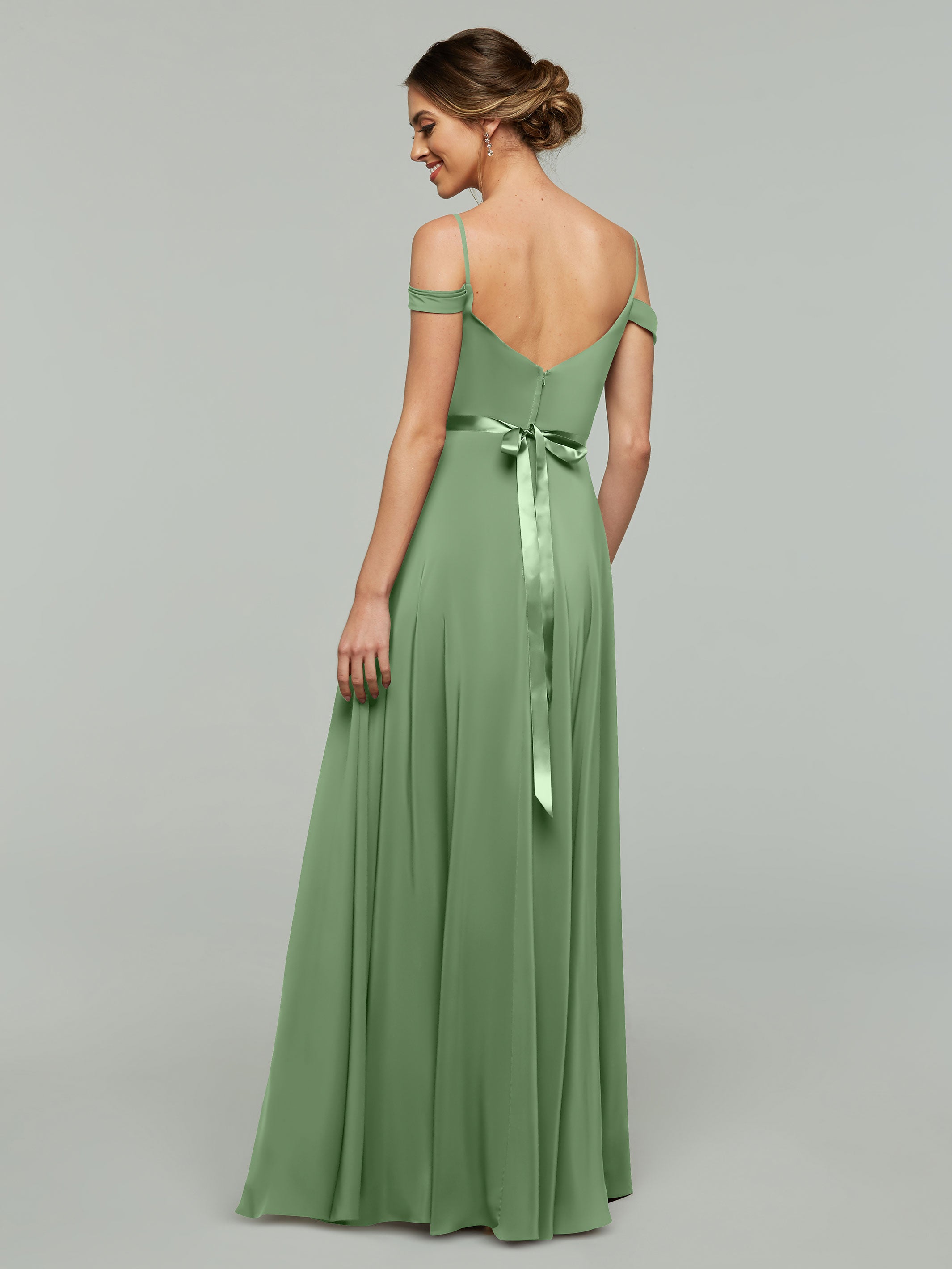Elegant Off Shoulder Chiffon Bridesmaid Dress with Sash - Flowy A-Line Design for Weddings, Parties & Special Occasions
