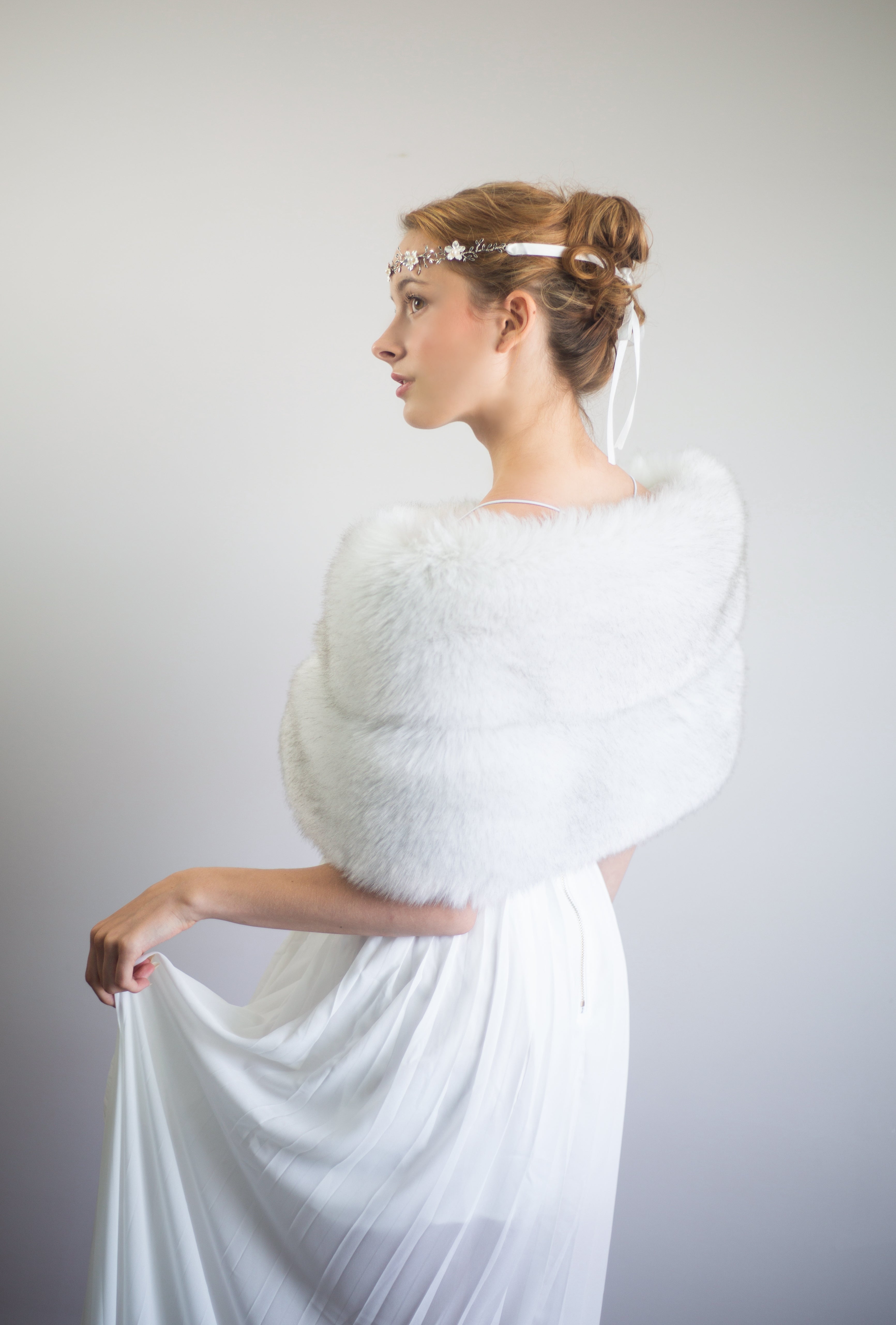 Light Gray Fur Wrap Scarf - Soft & Warm Winter Shawl for Women | Penelope LGry07 | Perfect for Cold Weather, Parties & Outdoor Activities