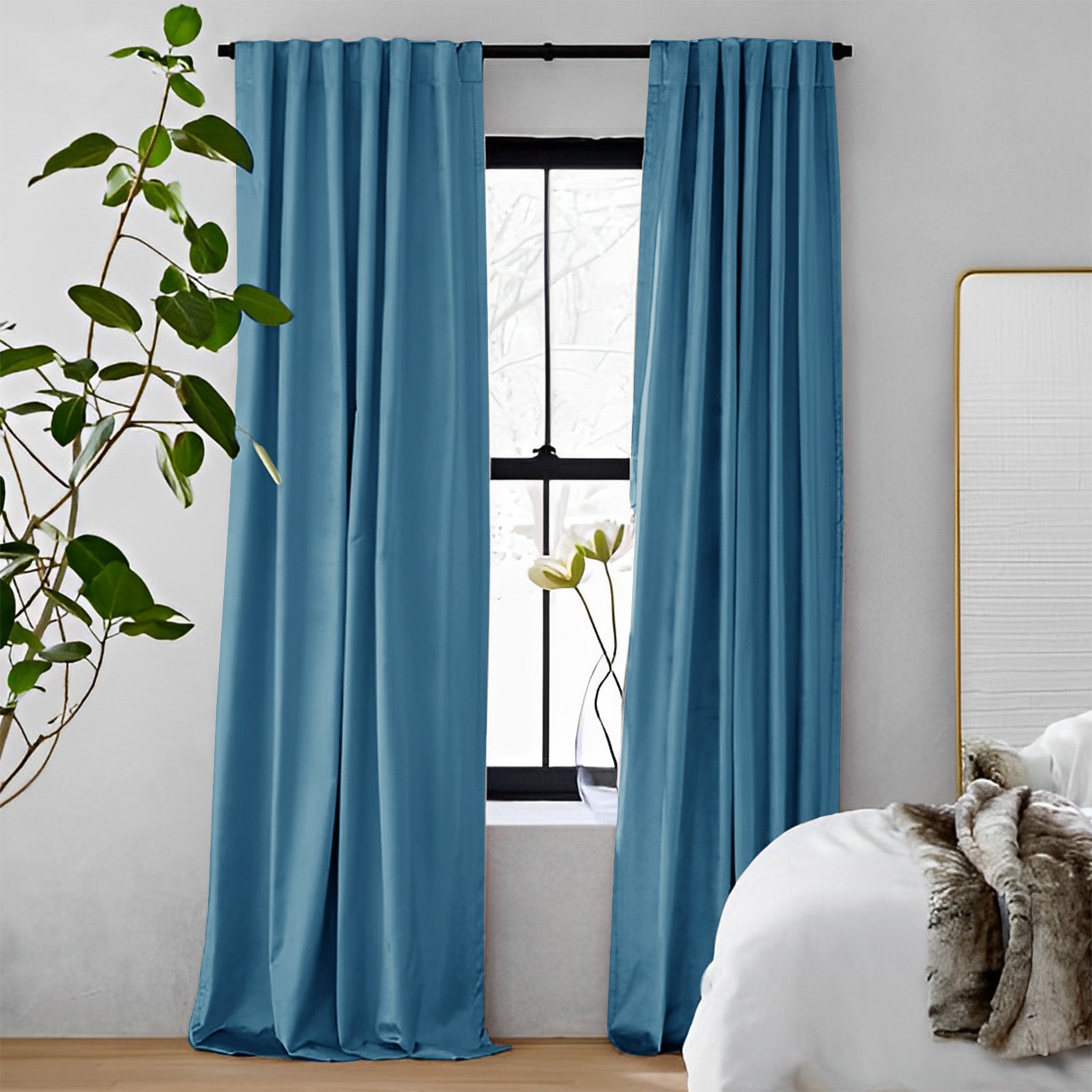Luxury Heavyweight Blackout Curtains - Light Blue Velvet Drapes with Soft Top Back Tab for Bedroom & Living Room | Noise Reducing & Thermal Insulated Window Treatments
