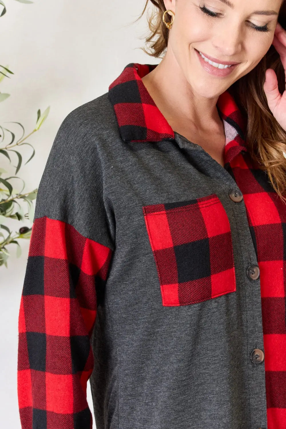 Heimish Full Size Plaid Button Down Shacket for Men & Women - Cozy Fleece Lined Overshirt Jacket for Fall, Winter & Outdoor Activities