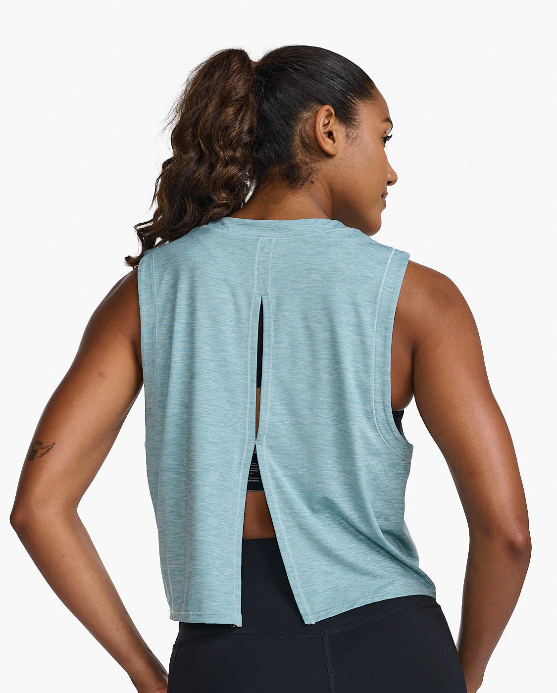 Women's Stretchy Motion Crop Tank Top - Chambray Blue Casual Workout & Yoga Shirt for Active Lifestyles
