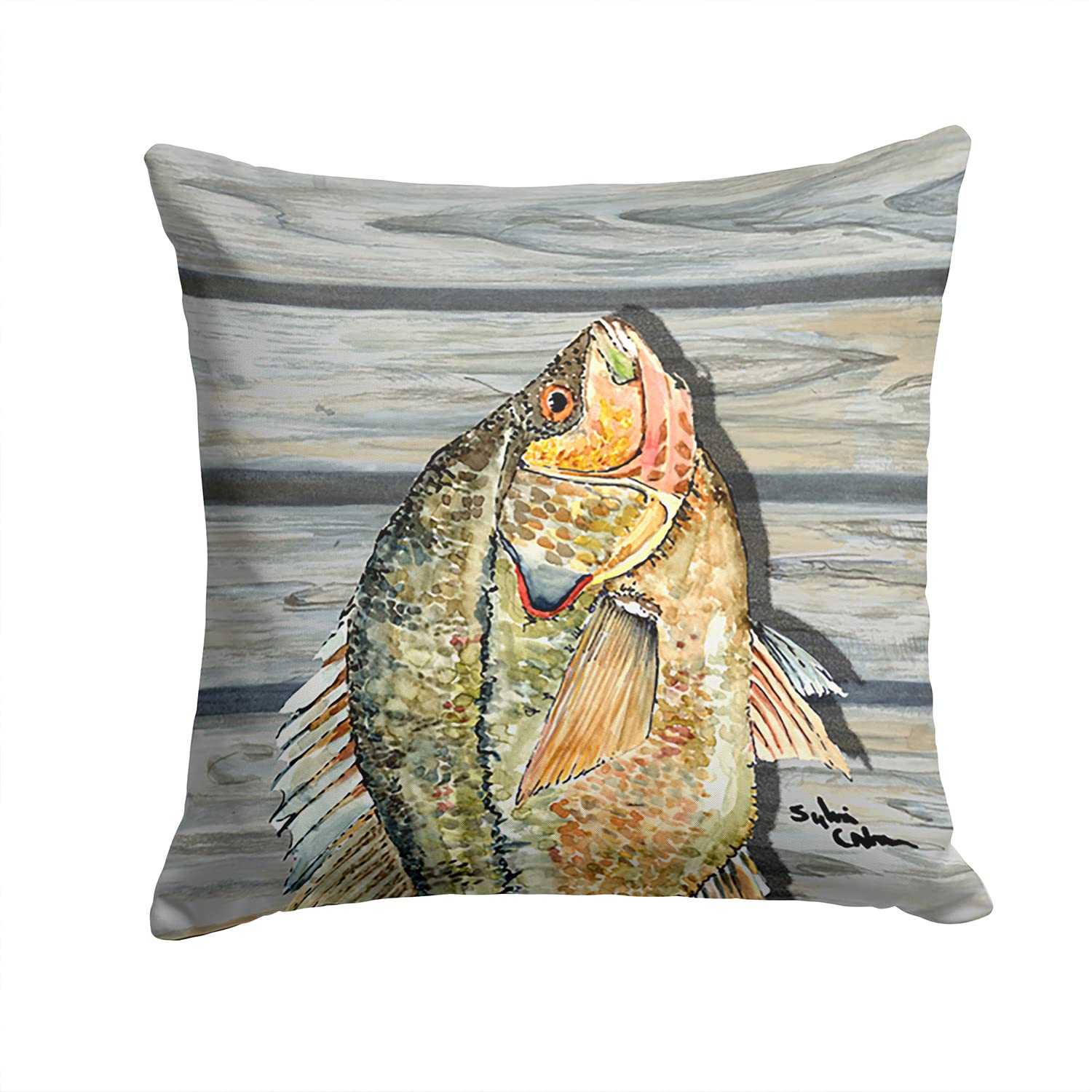 Caroline's Treasures 8498PW1414 Croppie Fish on Pier Decorative Throw Pillow - Machine Washable, 14x14 Inches - Perfect for Indoor & Outdoor Use on Couch, Bed, Patio or Porch - Coastal Home Decor Accent Pillow