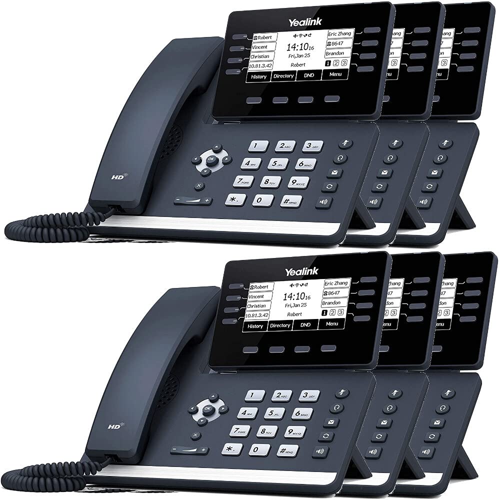 Yealink SIP-T53W Business IP Phone System - 6 Phone Bundle with Voicemail, Auto Attendant, Call Recording & 1 Year Free TWAComm Service | Ideal for Office, Remote Work & Call Centers