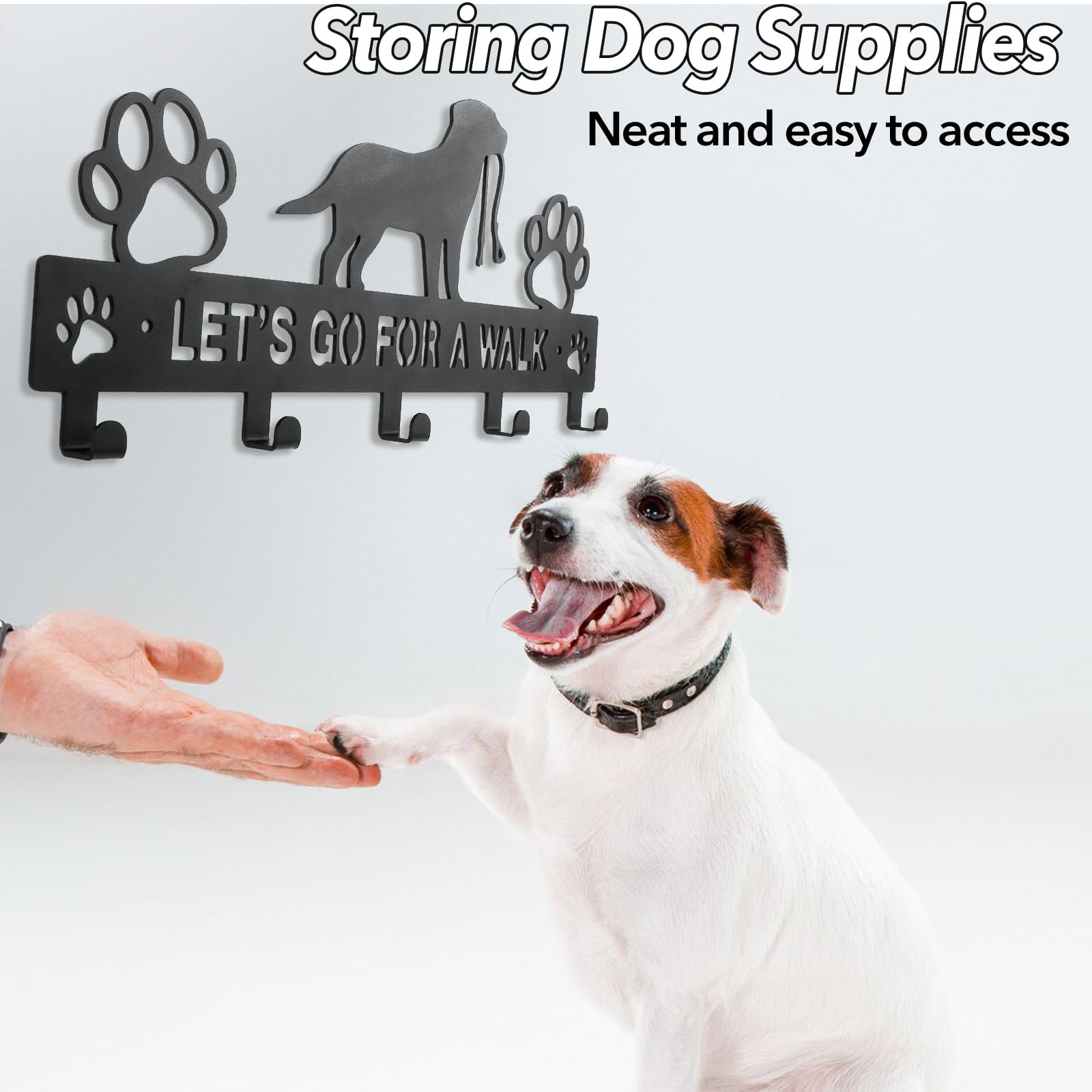 5-Hook Heavy Duty Iron Dog Leash Holder - Wall Mounted Pet Accessory Organizer for Leashes, Collars & Harnesses - Perfect for Entryway, Mudroom or Garage Organization