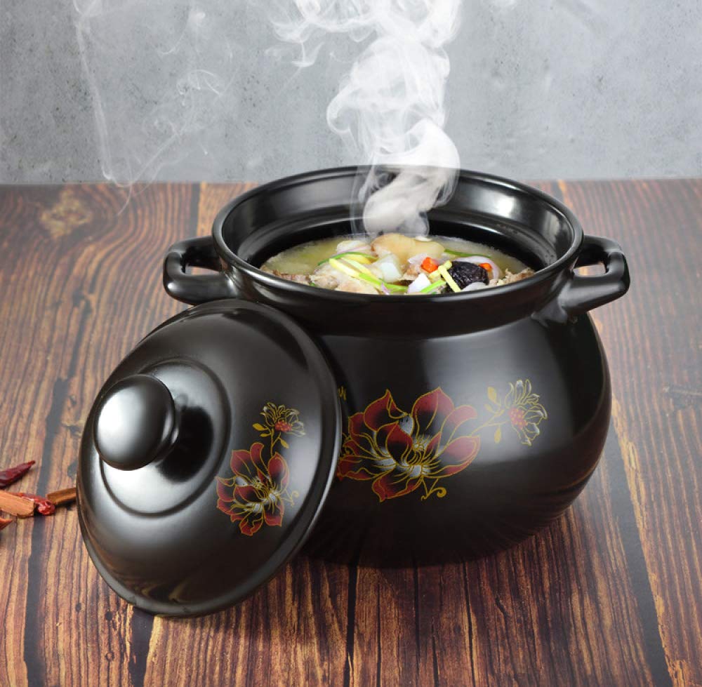 High-Temperature Resistant Stoneware Soup Pot with Lid - 5.5L Healthy Casserole Pan for Cooking, Stewing & Slow Cooking | Perfect for Soups, Stews, Braising & Serving Dishes | Oven, Stovetop & Tabletop Safe