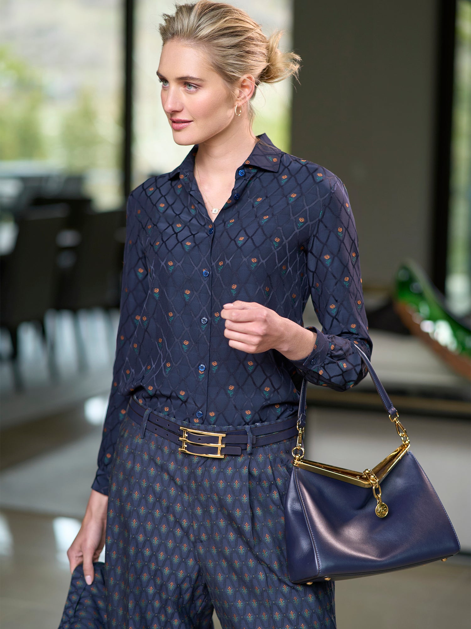 Remi Floral Jacquard Pants for Women - Elegant High Waist Palazzo Trousers for Casual Wear, Office & Special Occasions