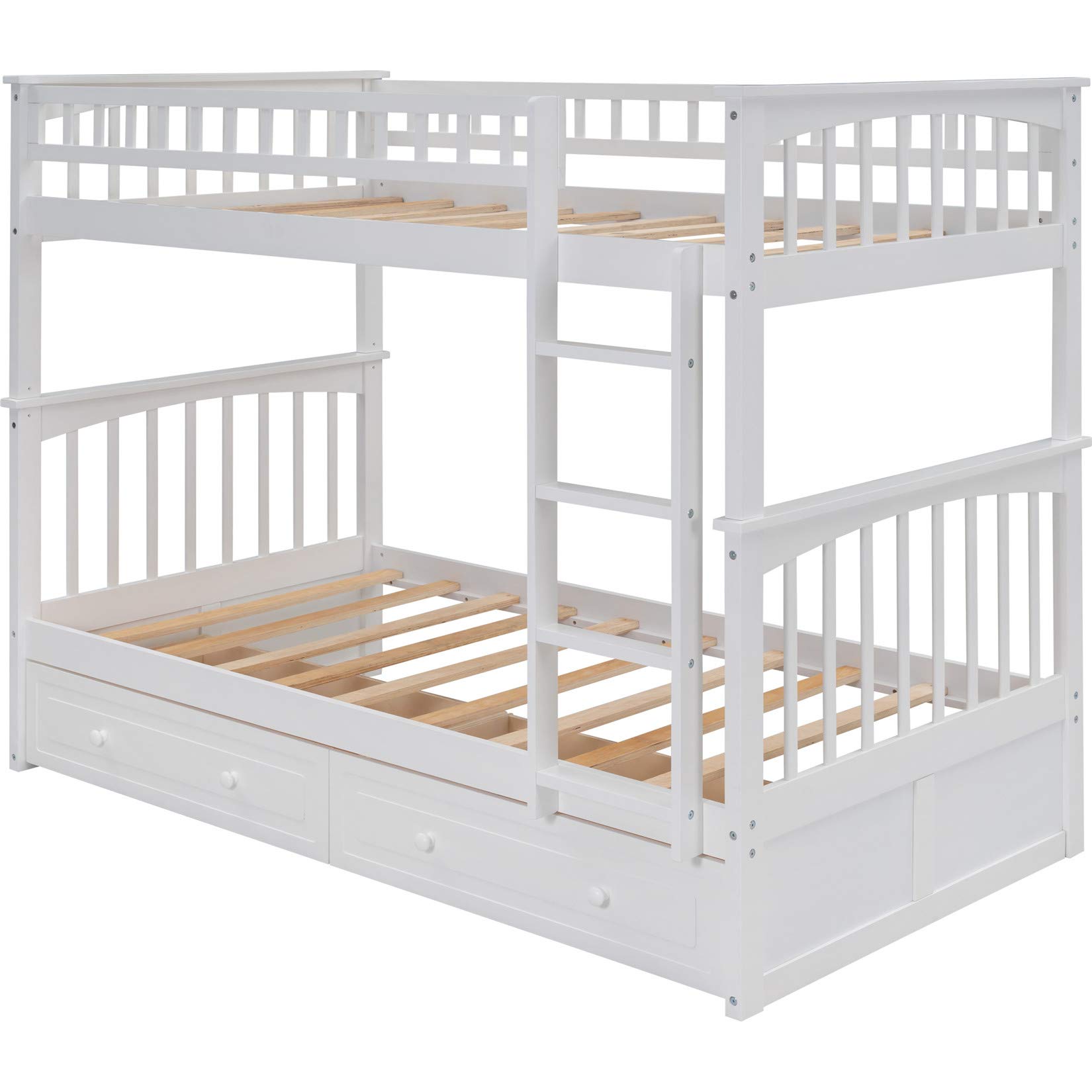 Solid Wood Twin Over Twin Bunk Beds with Drawers & Ladder - Sturdy White Bunk Bed for Kids, Teens & Adults - Perfect for Small Bedrooms, Guest Rooms & Shared Spaces