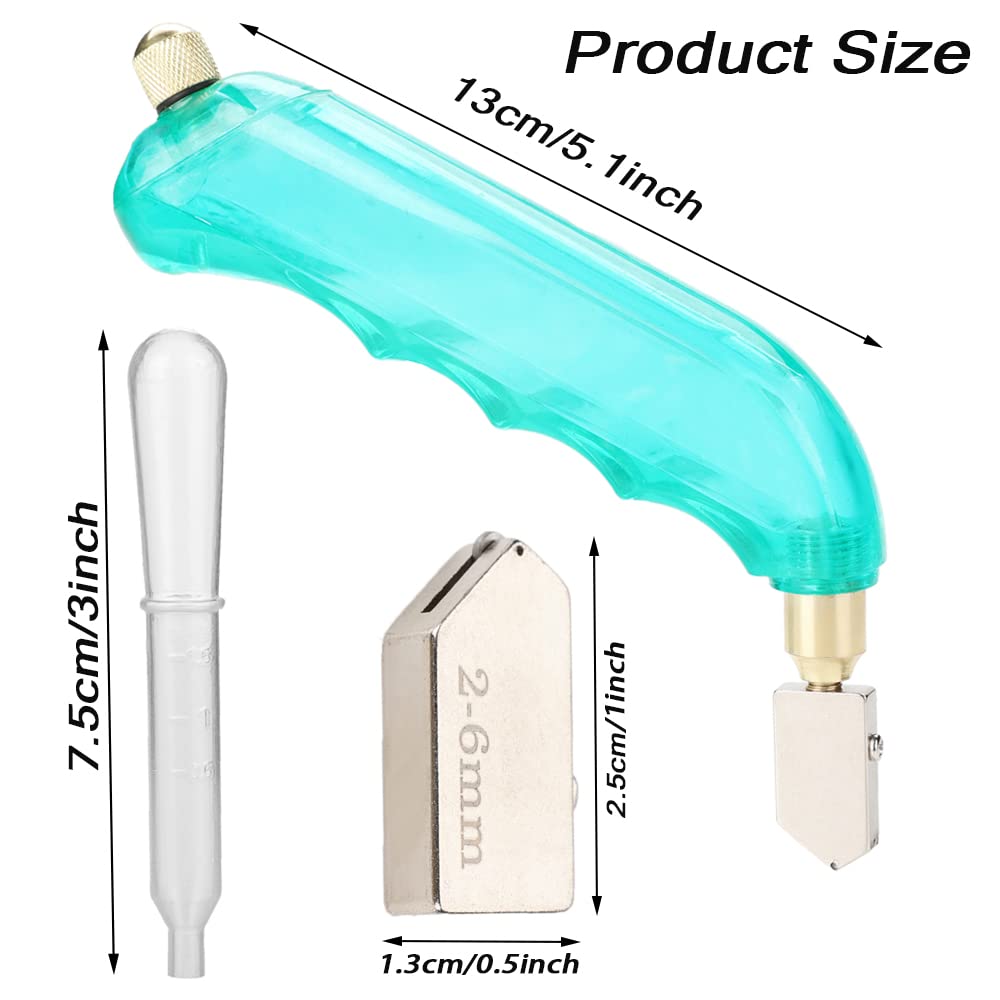 6PCS Pistol Oil Glass Cutter Set with 2-6mm Replaceable Heads & Oil Reservoir - Professional Stained Glass Cutting Tool for Mirrors, Windows, Tiles & DIY Crafts (Blue & White) - Perfect for Glass Art Projects, Home Renovations & Professional Installations