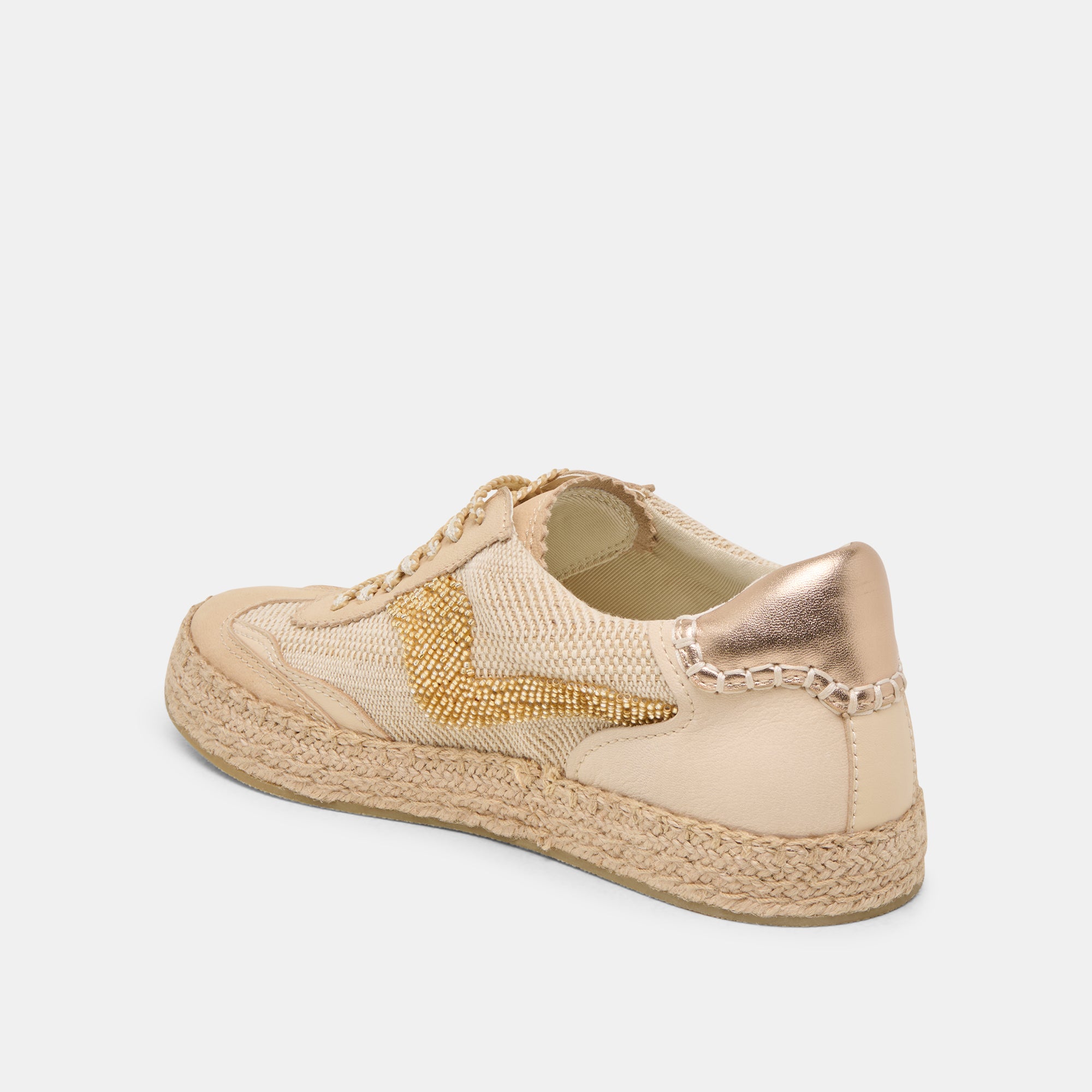 Gold Multi Burlap Beaded Espadrille Sneakers for Women - Stylish Summer Casual Shoes for Beach, Vacation & Everyday Wear