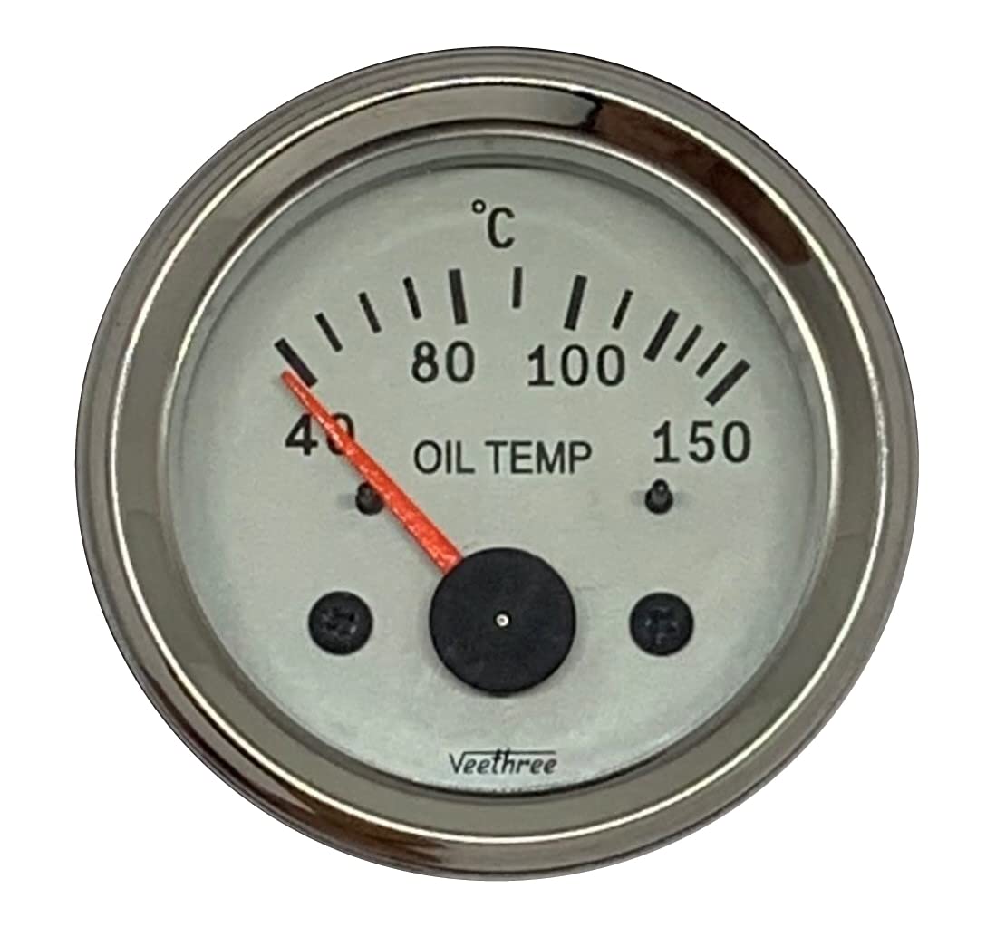 High Precision Oil Temperature Gauge with Electrical Sender - Chrome/White Dial for Automotive, Marine & Industrial Applications - Monitor Engine Performance in Cars, Trucks, Boats & Heavy Equipment