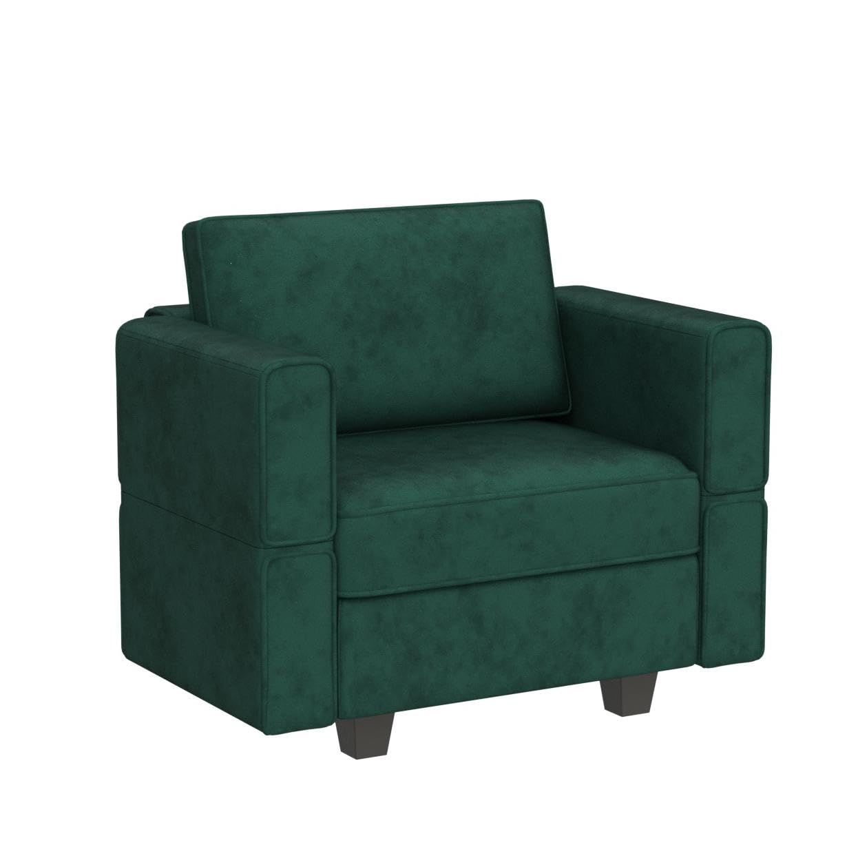 Belffin Velvet Modular Sectional Arm Chair with Storage Seat - Single Club Accent Chair for Apartment, Green - Perfect for Living Room, Lounge & Small Space Decor