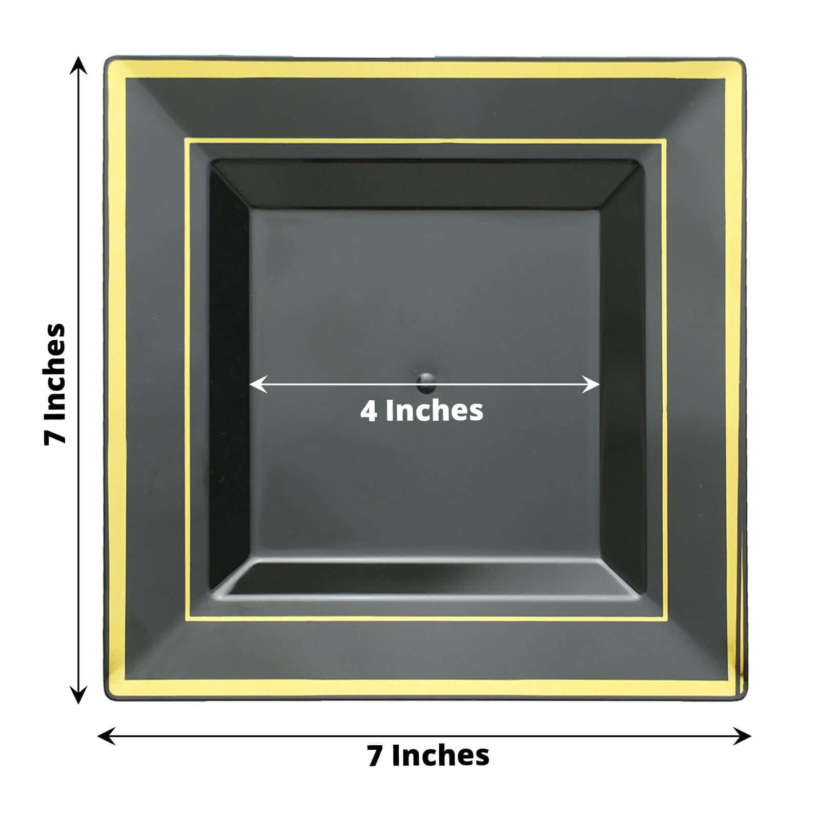 Efavormart 7 Inch Gold Trim Black Square Plastic Plates - 10 Pack for Salad, Dessert, Party, Wedding & Catering Events