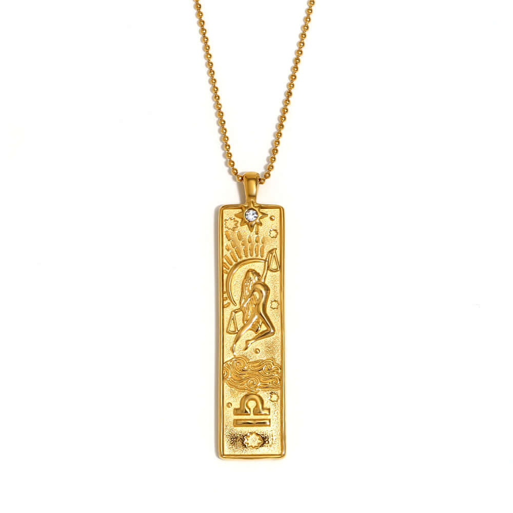 Zodiac Sign Pendant Necklace for Women - 14K Gold Plated Rectangular Charm Necklace | Perfect for Birthday Gifts, Anniversary & Daily Wear | JN3474
