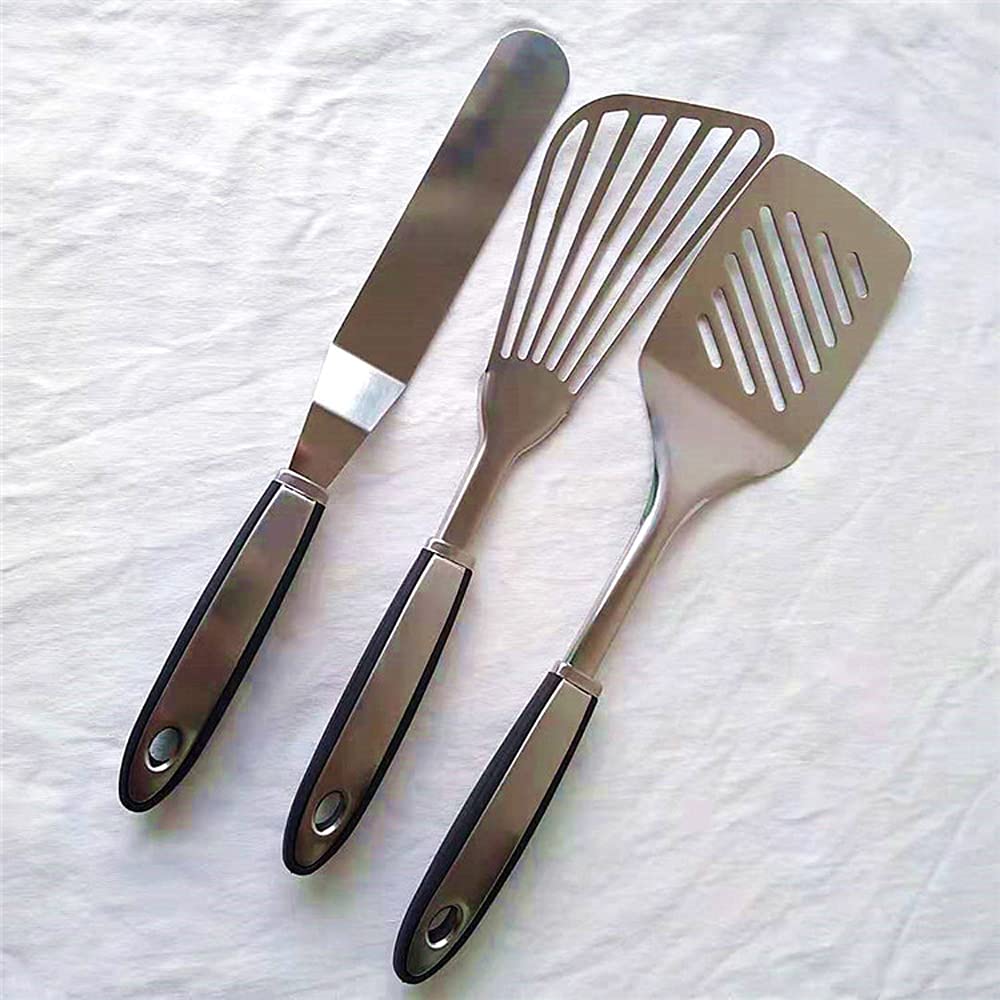 Premium Stainless Steel Spatula Set (3-Piece) - Kitchen Fish Turner, Slotted Spatula & Icing Spatula - Durable Cooking Utensils for Baking, Grilling & Food Flipping - Perfect for Home Chefs & Professional Kitchens