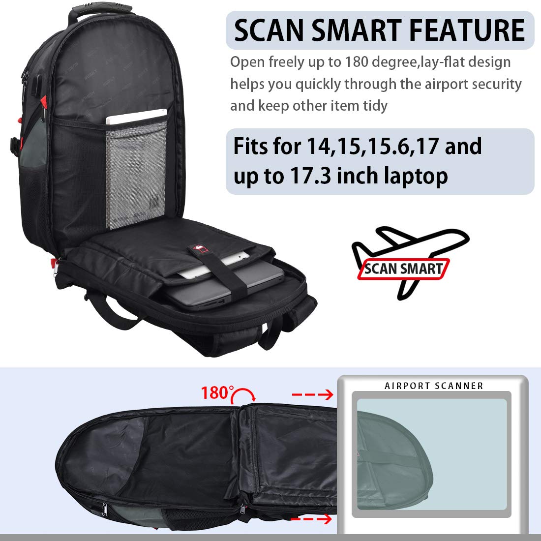 NEWHEY 17 Inch Laptop Backpack for Men & Women - Waterproof Anti-Theft Business Travel Backpack with USB Charging Port - TSA Approved College Bookbag for 17.3