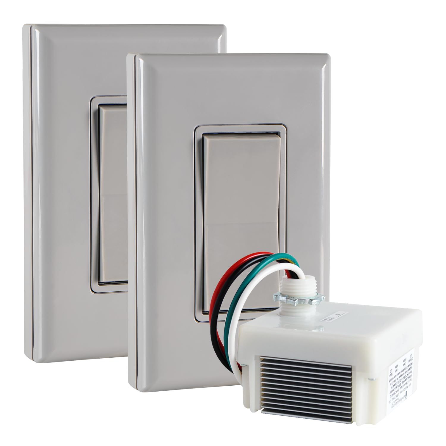 RunLessWire Wireless Light Switch Kit - Self Powered, No Batteries or Wiring Needed - DIY Remote Control 3-Way Dimmer with 1 Receiver & 2 Switches (Gray) - Perfect for Bedroom, Living Room & Stairway Lighting Control