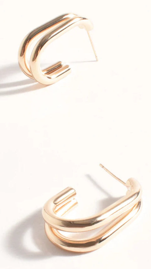Double Curved Front Stud Earrings - 14K Gold Plated Elegant Dainty Earrings for Women, Perfect for Everyday Wear, Parties & Special Occasions